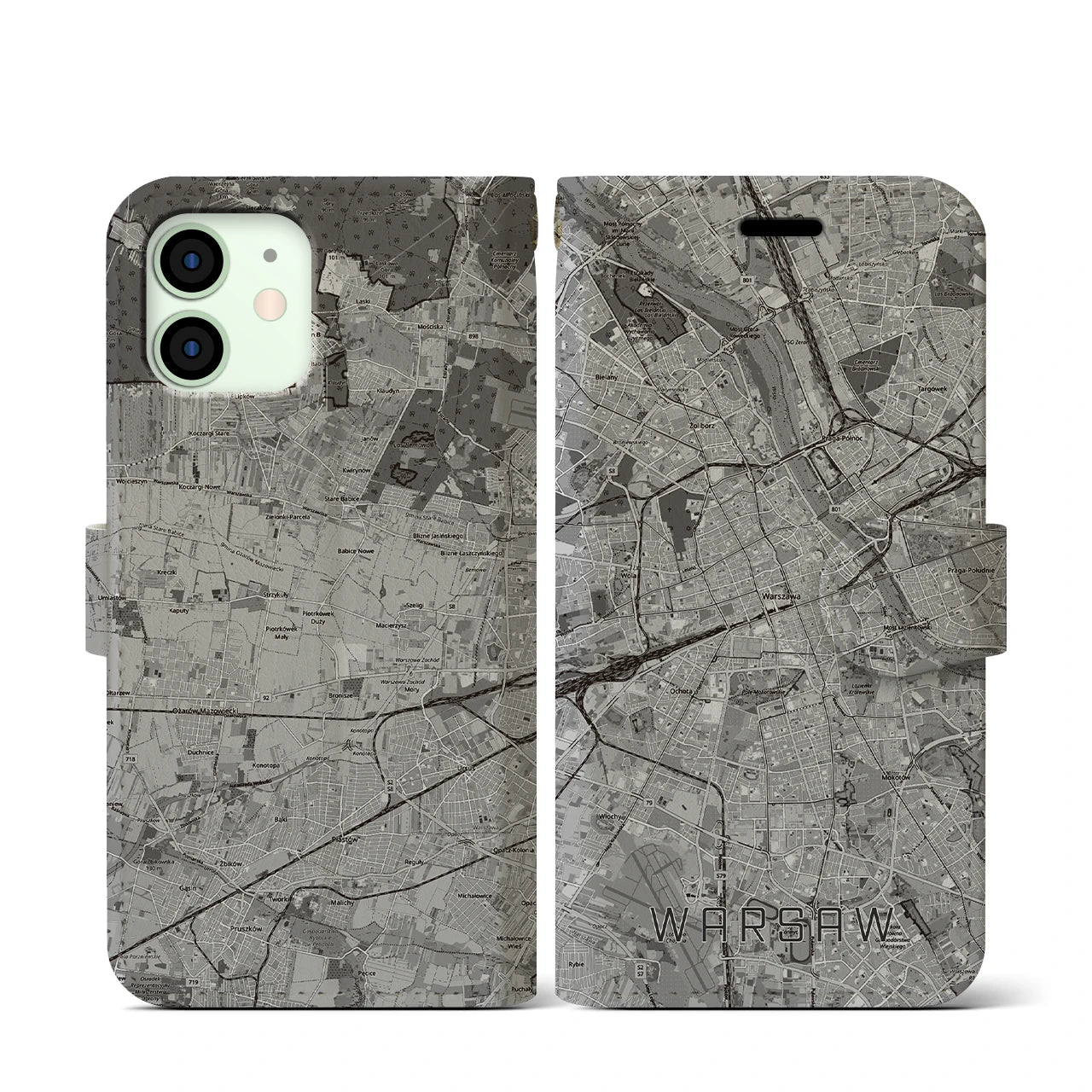 【ワルシャワ(ポーランド)】地図柄iPhoneケース(手帳タイプ)