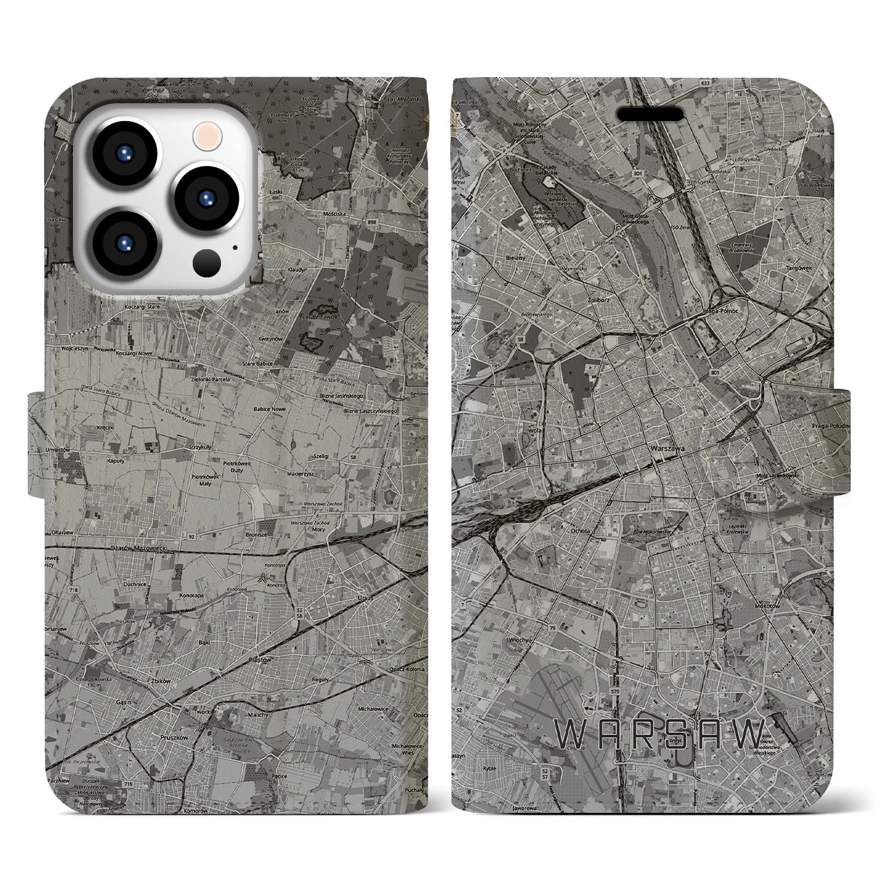 【ワルシャワ(ポーランド)】地図柄iPhoneケース(手帳タイプ)