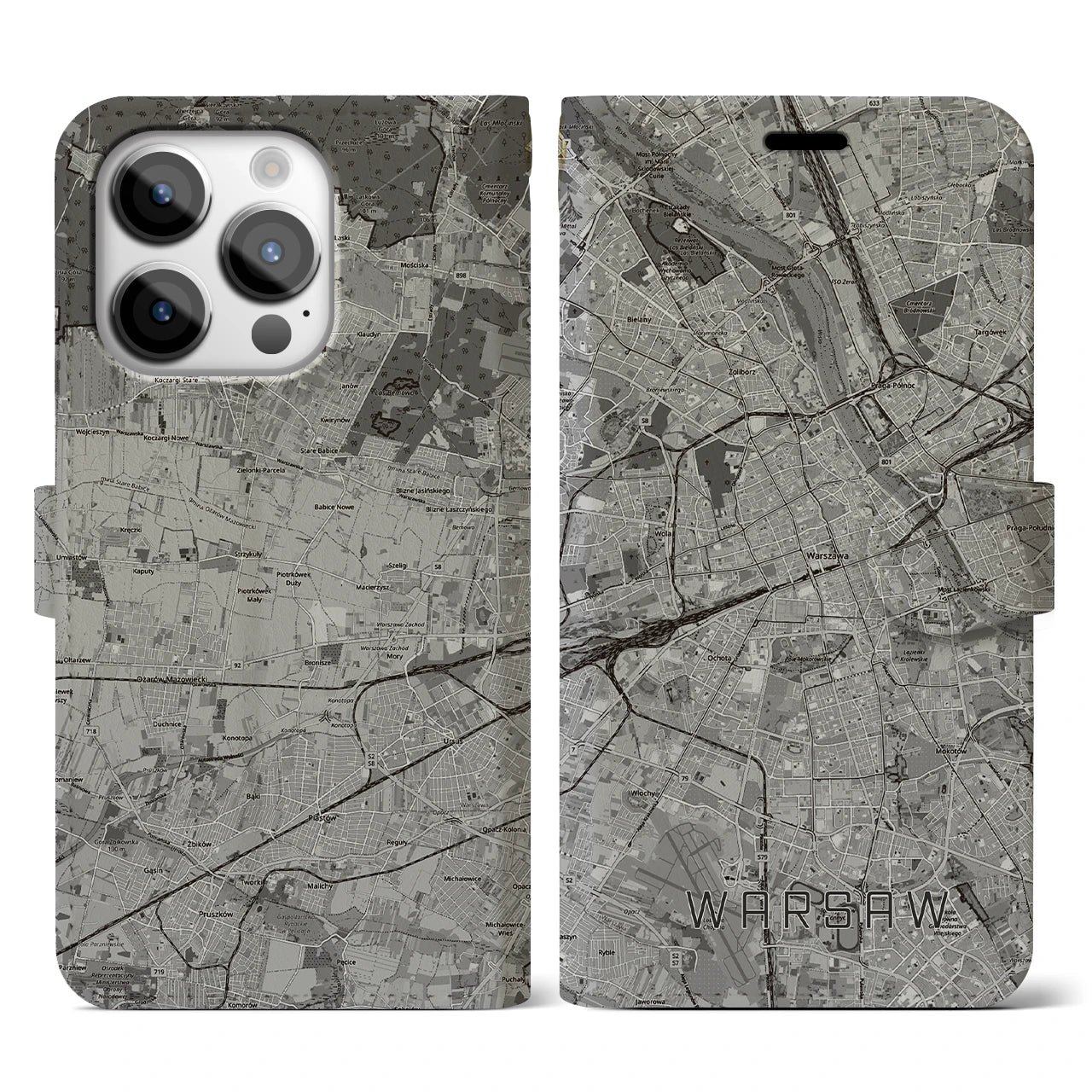 【ワルシャワ(ポーランド)】地図柄iPhoneケース(手帳タイプ)