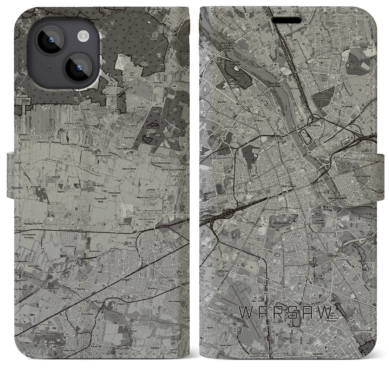 【ワルシャワ(ポーランド)】地図柄iPhoneケース(手帳タイプ)