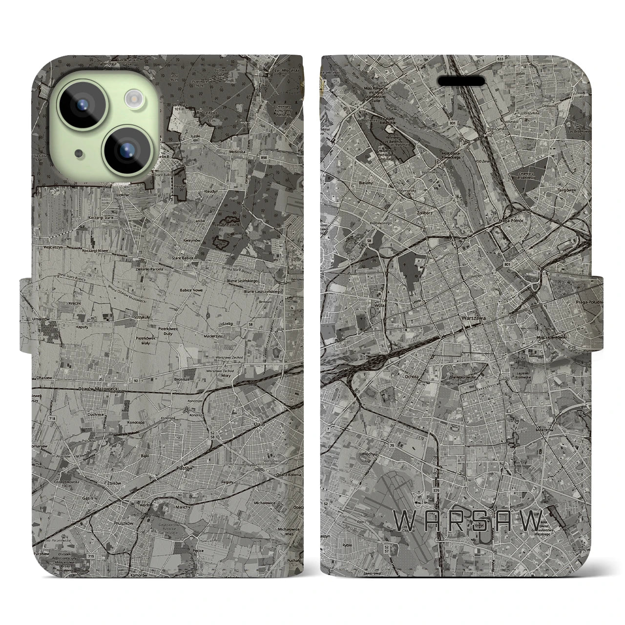 【ワルシャワ(ポーランド)】地図柄iPhoneケース(手帳タイプ)