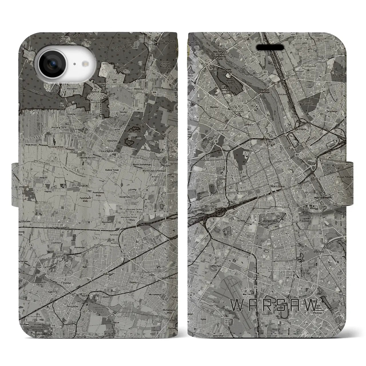 【ワルシャワ(ポーランド)】地図柄iPhoneケース(手帳タイプ)