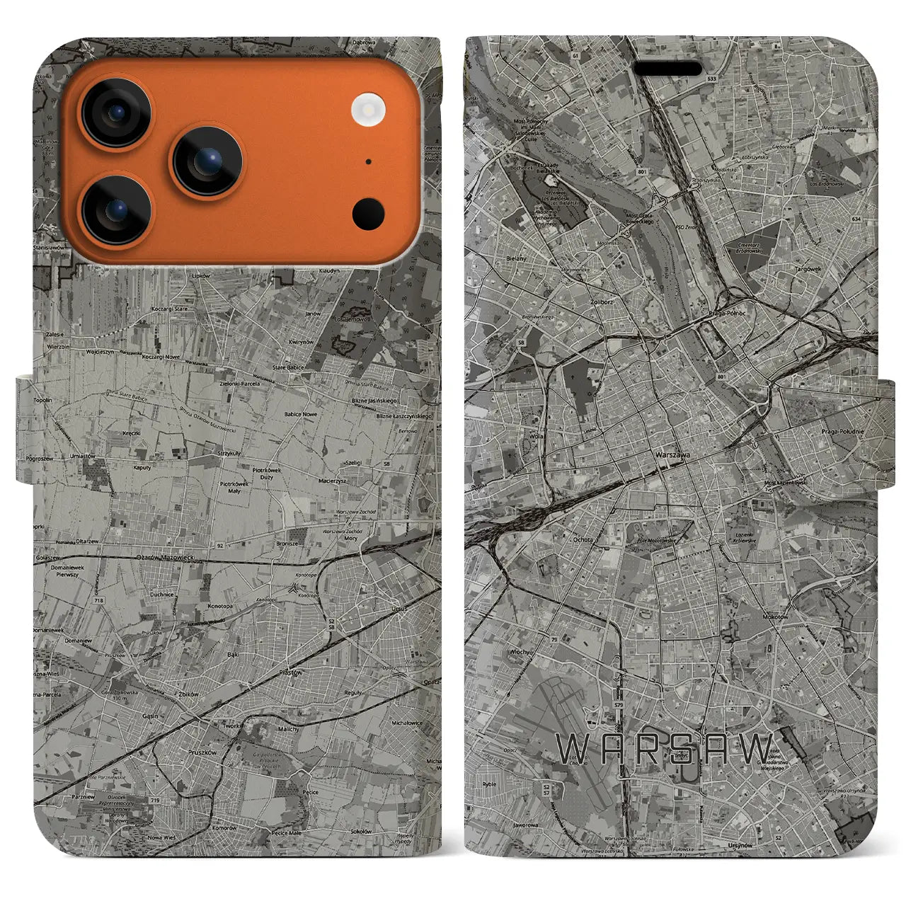 【ワルシャワ(ポーランド)】地図柄iPhoneケース(手帳タイプ)