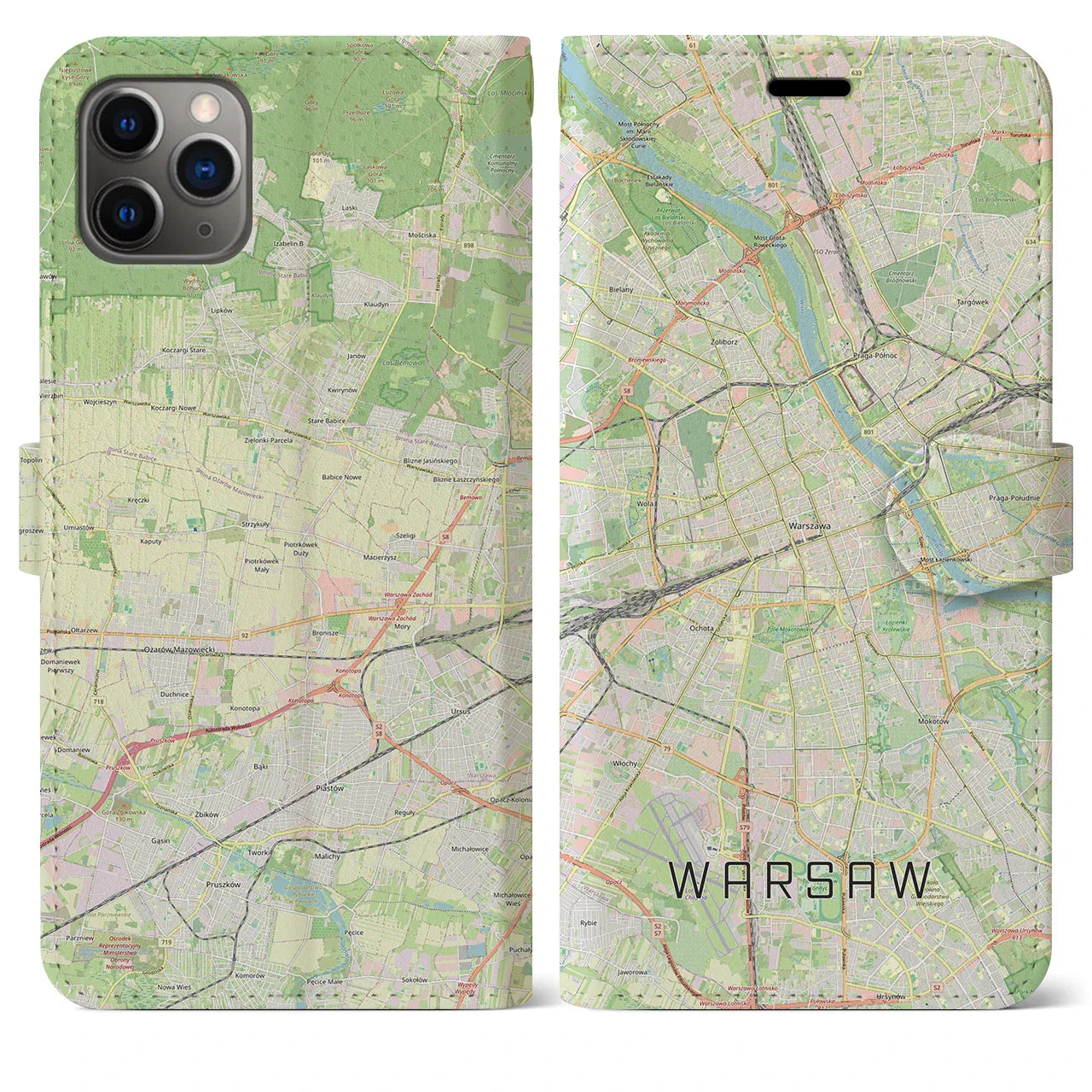 【ワルシャワ(ポーランド)】地図柄iPhoneケース(手帳タイプ)ナチュラル・iPhone 11 Pro Max 用