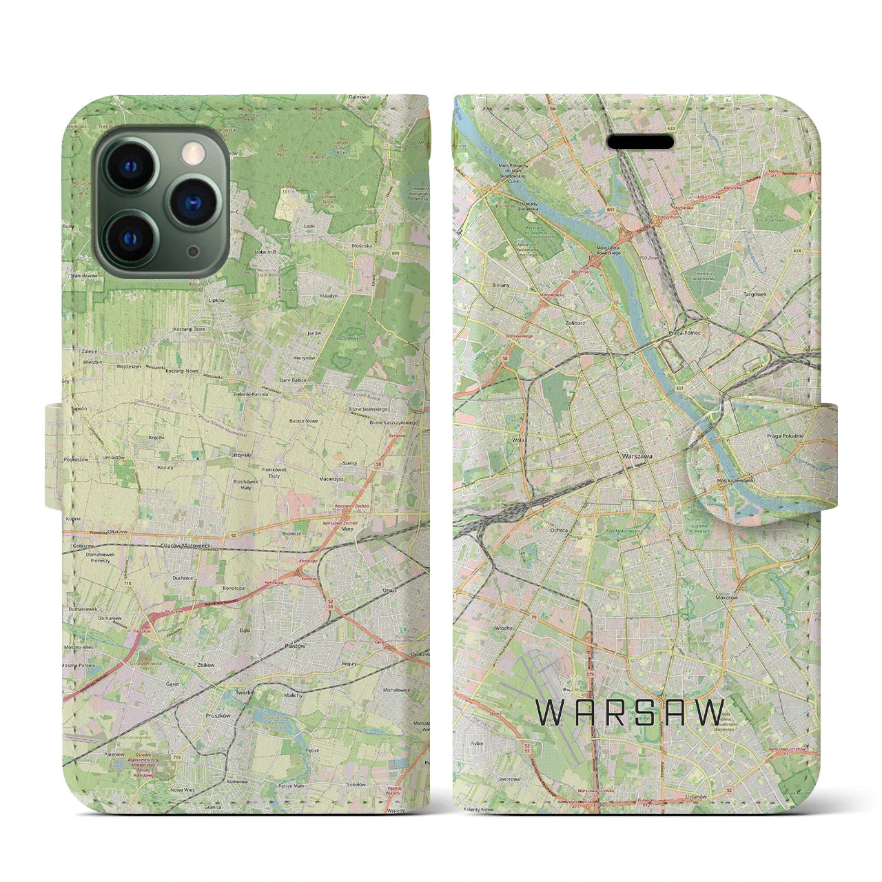 【ワルシャワ(ポーランド)】地図柄iPhoneケース(手帳タイプ)ナチュラル・iPhone 11 Pro 用