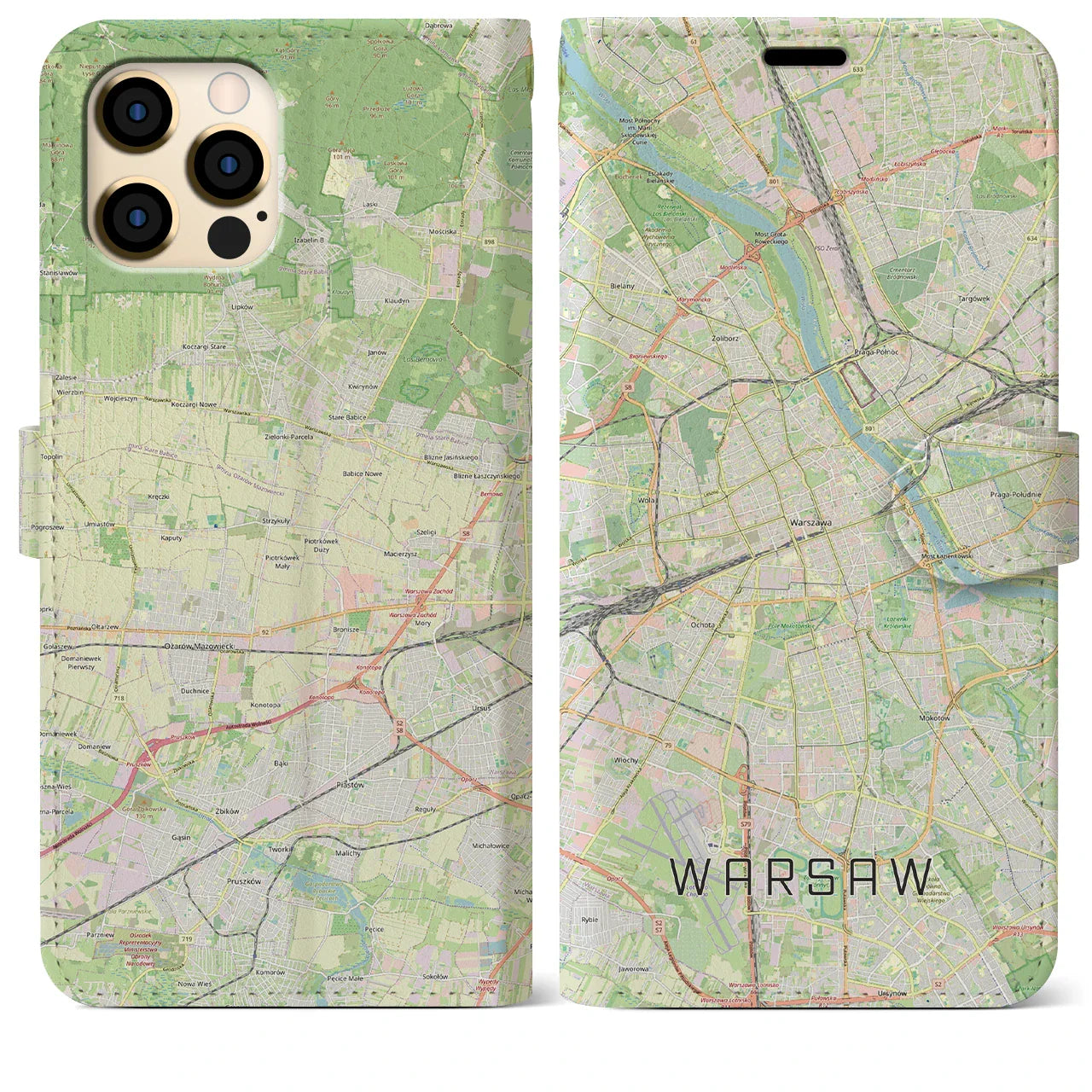 【ワルシャワ(ポーランド)】地図柄iPhoneケース(手帳タイプ)ナチュラル・iPhone 12 Pro Max 用