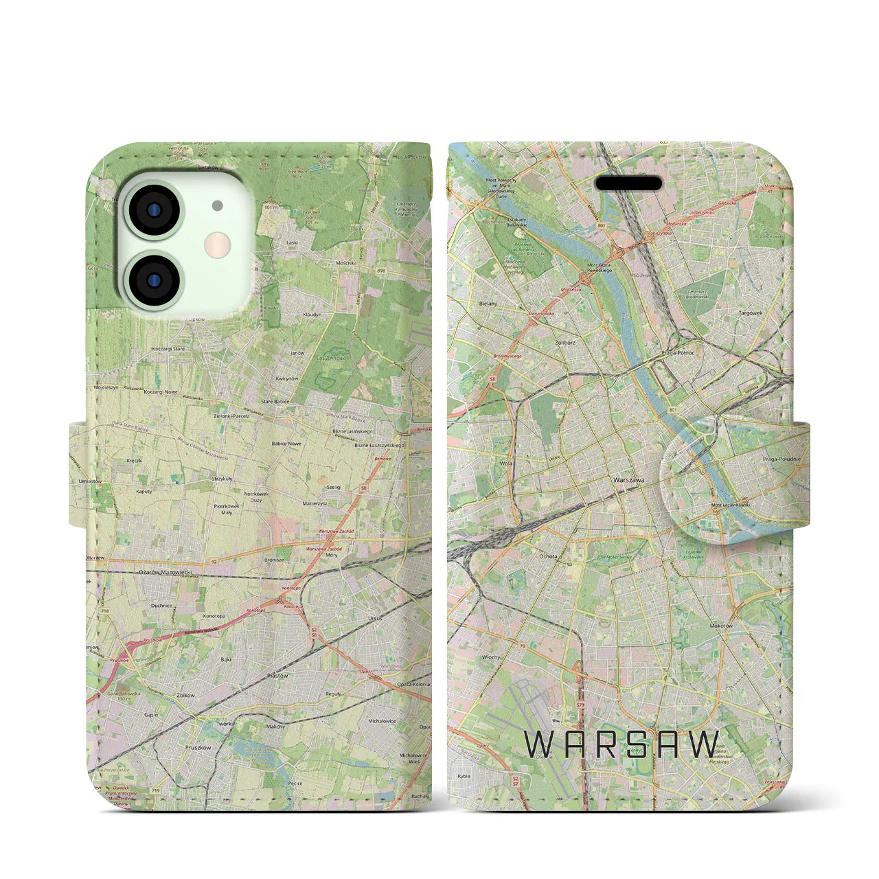 【ワルシャワ(ポーランド)】地図柄iPhoneケース(手帳タイプ)ナチュラル・iPhone 12 mini 用