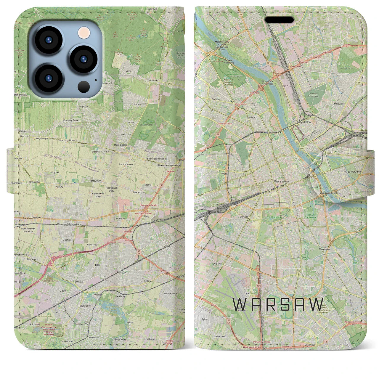 【ワルシャワ(ポーランド)】地図柄iPhoneケース(手帳タイプ)ナチュラル・iPhone 13 Pro Max 用