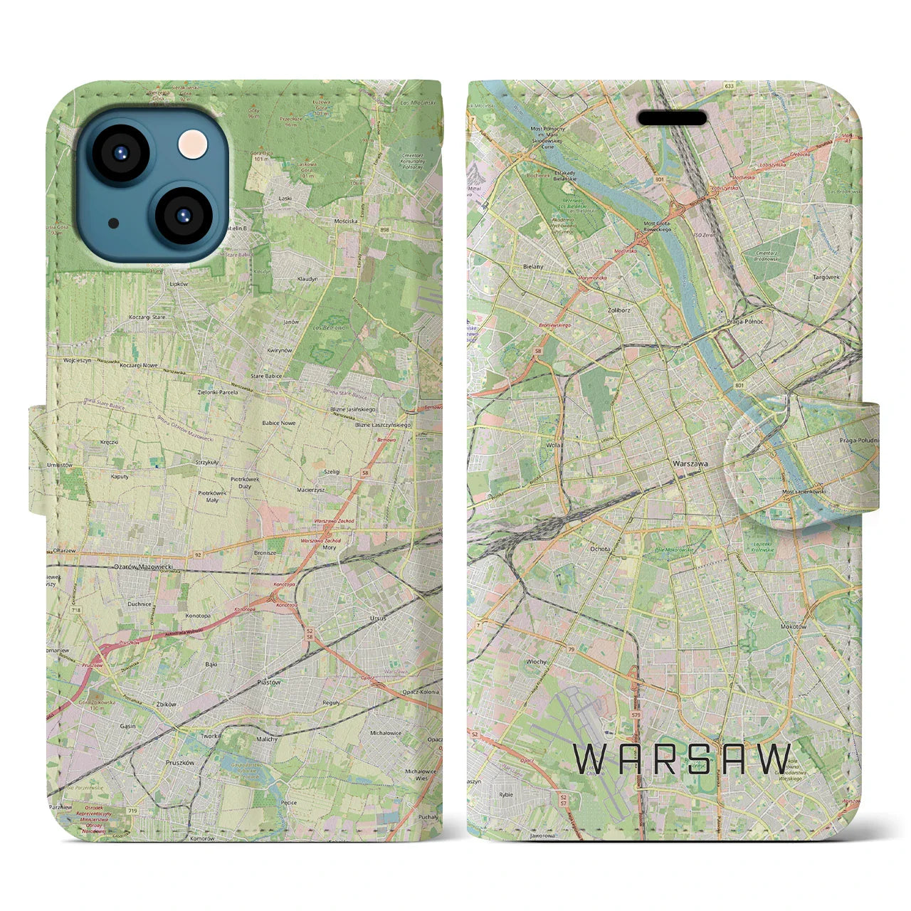 【ワルシャワ(ポーランド)】地図柄iPhoneケース(手帳タイプ)ナチュラル・iPhone 13 用