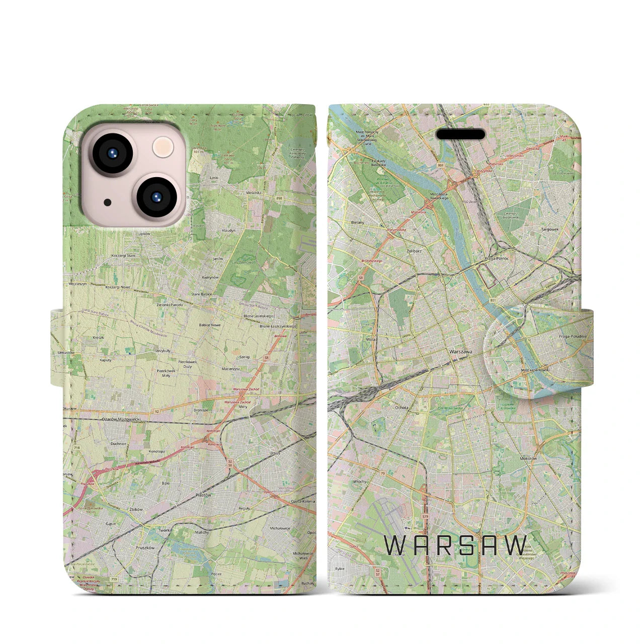 【ワルシャワ(ポーランド)】地図柄iPhoneケース(手帳タイプ)ナチュラル・iPhone 13 mini 用