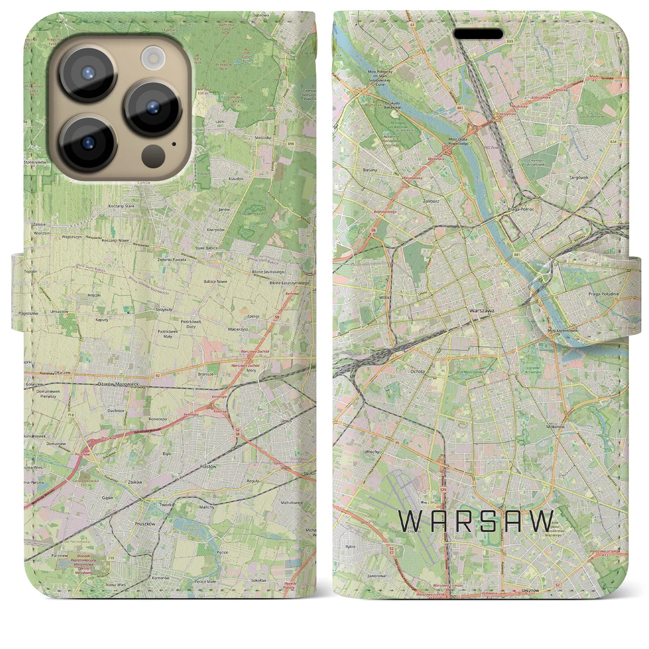 【ワルシャワ(ポーランド)】地図柄iPhoneケース(手帳タイプ)