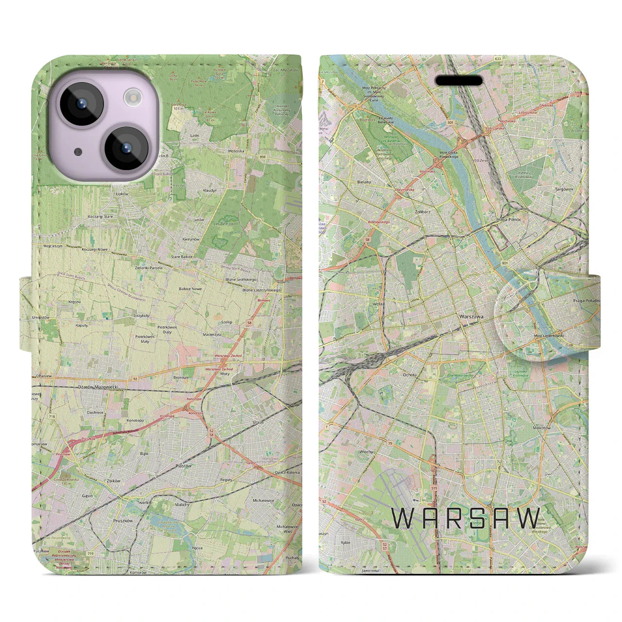 【ワルシャワ(ポーランド)】地図柄iPhoneケース(手帳タイプ)ナチュラル・iPhone 14 用