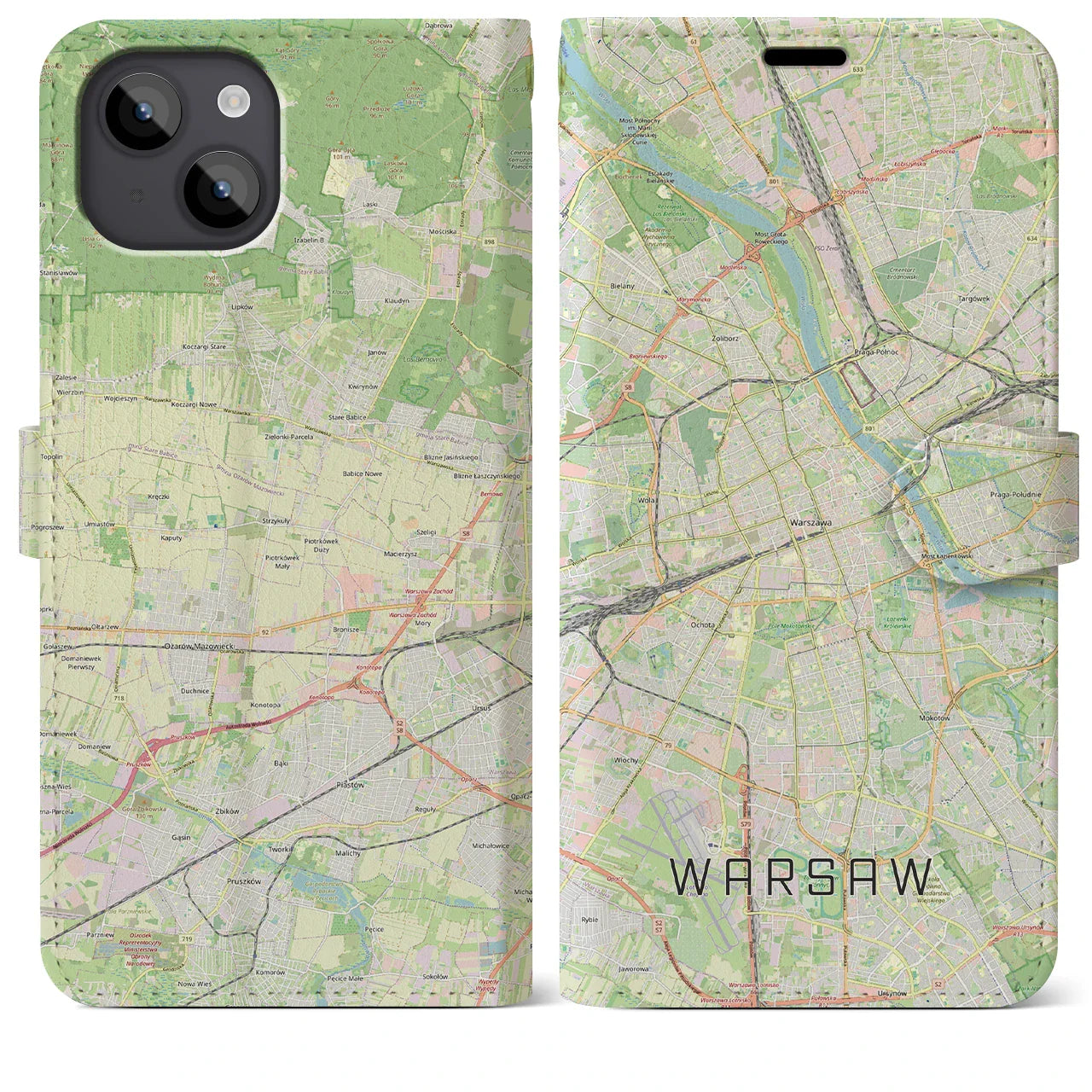 【ワルシャワ(ポーランド)】地図柄iPhoneケース(手帳タイプ)ナチュラル・iPhone 14 Plus 用