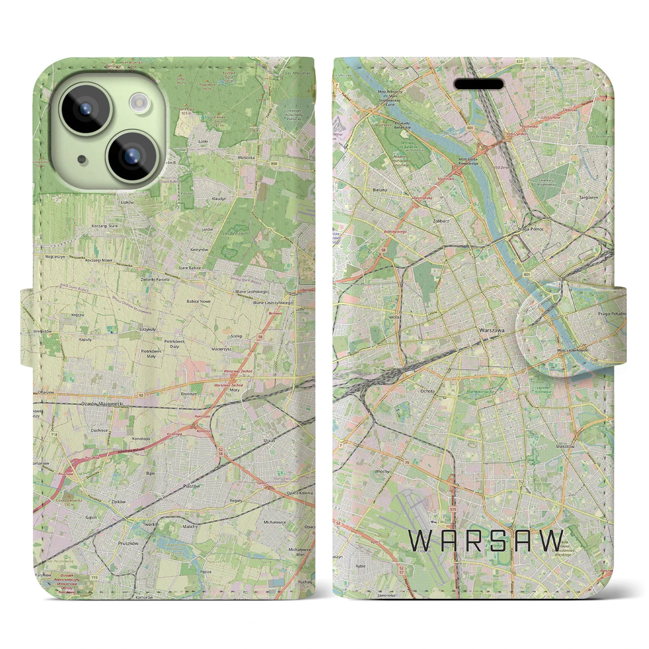 【ワルシャワ(ポーランド)】地図柄iPhoneケース(手帳タイプ)