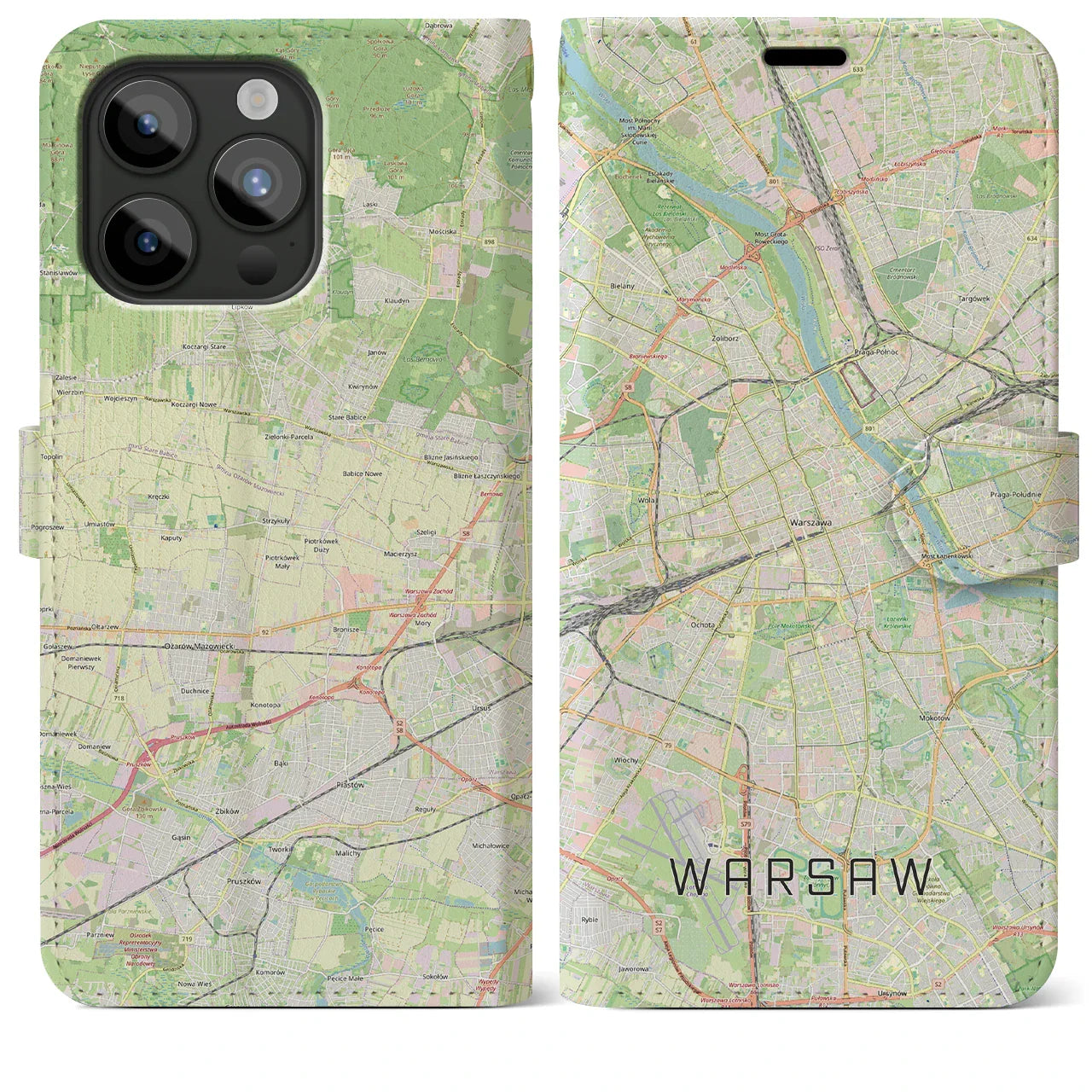 【ワルシャワ(ポーランド)】地図柄iPhoneケース(手帳タイプ)ナチュラル・iPhone 15 Pro Max 用