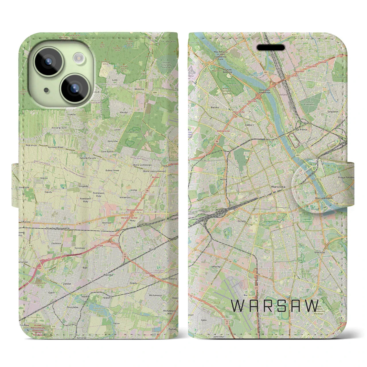 【ワルシャワ(ポーランド)】地図柄iPhoneケース(手帳タイプ)ナチュラル・iPhone 15 用