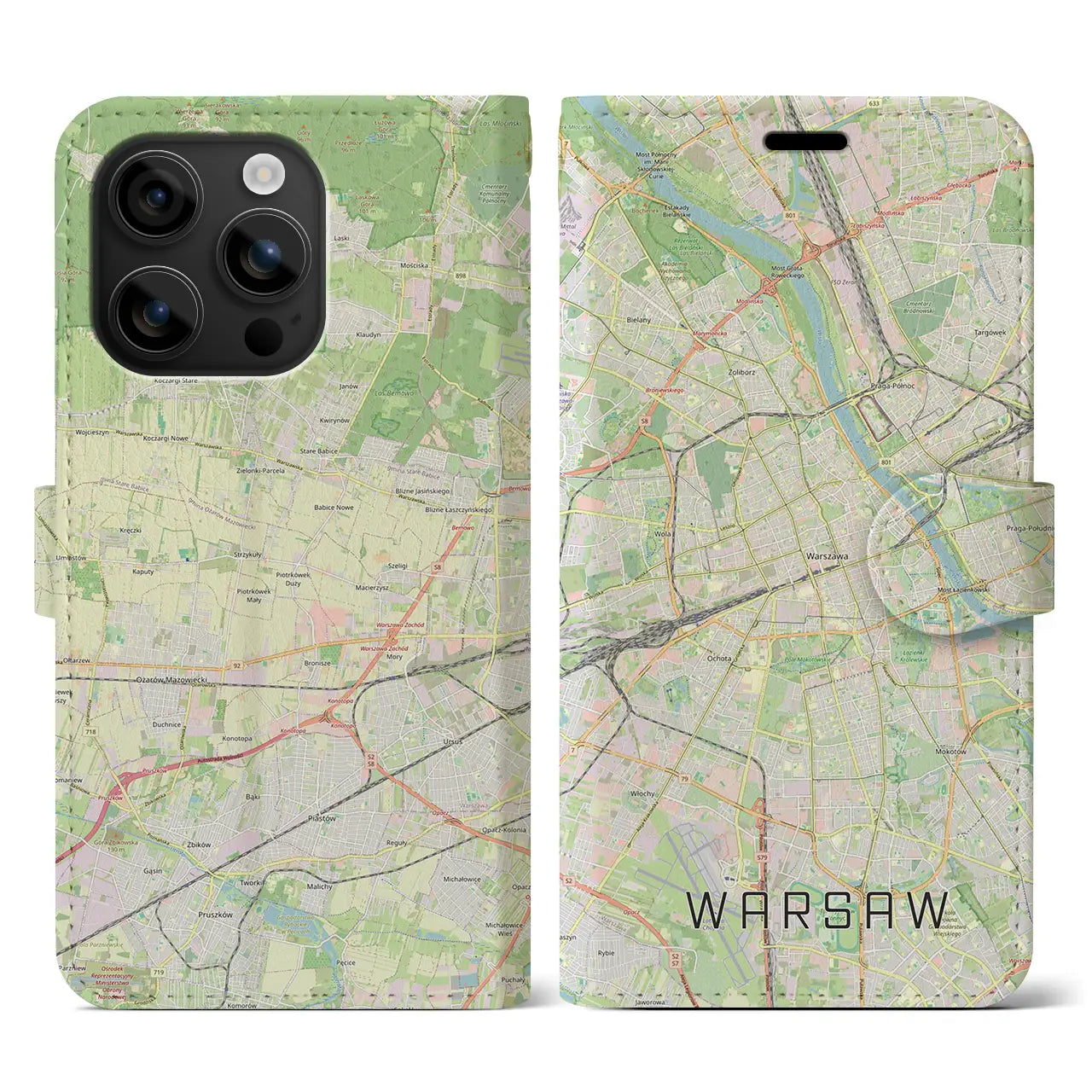 【ワルシャワ(ポーランド)】地図柄iPhoneケース(手帳タイプ)ナチュラル・iPhone 16 用