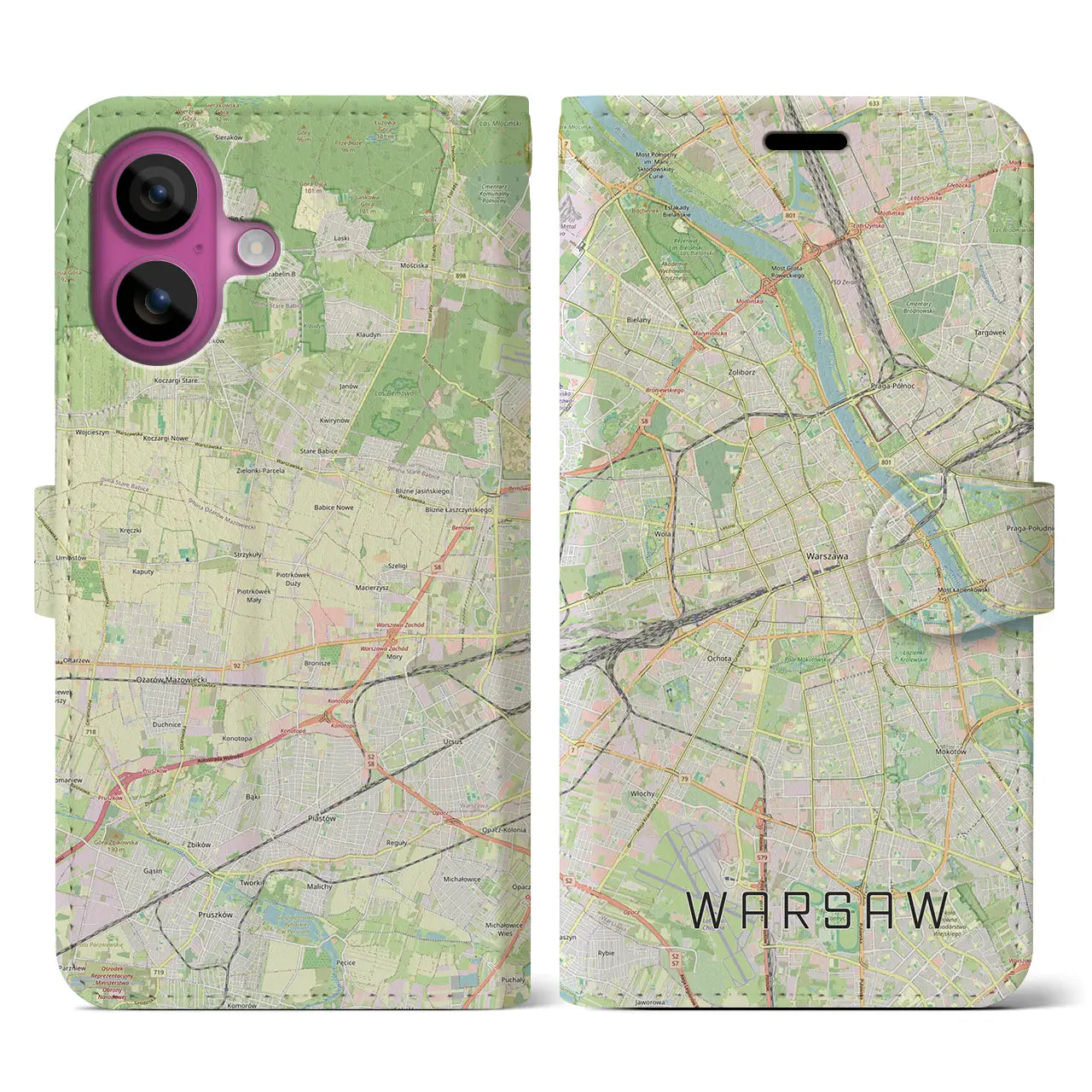 【ワルシャワ(ポーランド)】地図柄iPhoneケース(手帳タイプ)ナチュラル・iPhone 16 Pro 用
