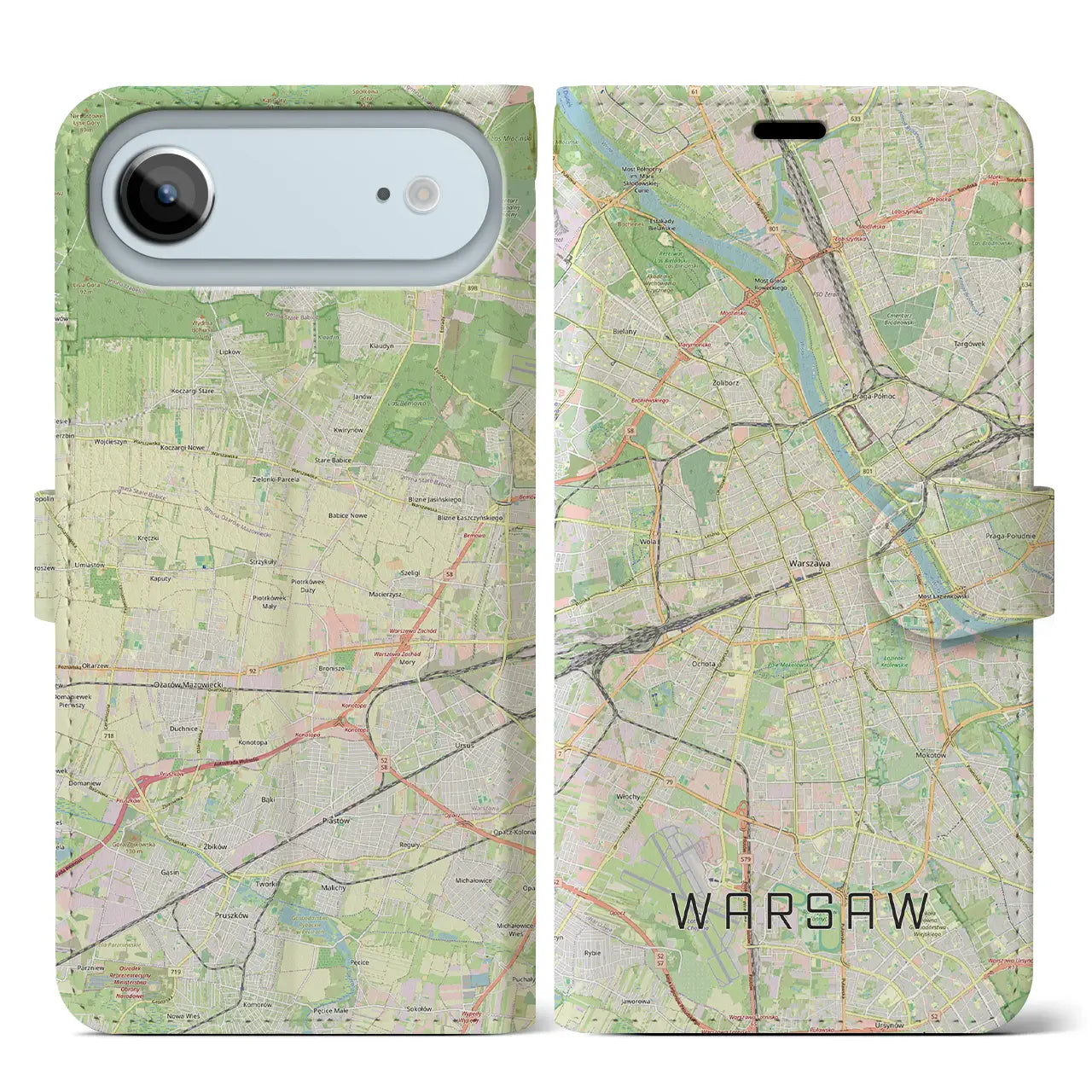 【ワルシャワ(ポーランド)】地図柄iPhoneケース(手帳タイプ)モノトーン・iPhone 17 Pro Max 用