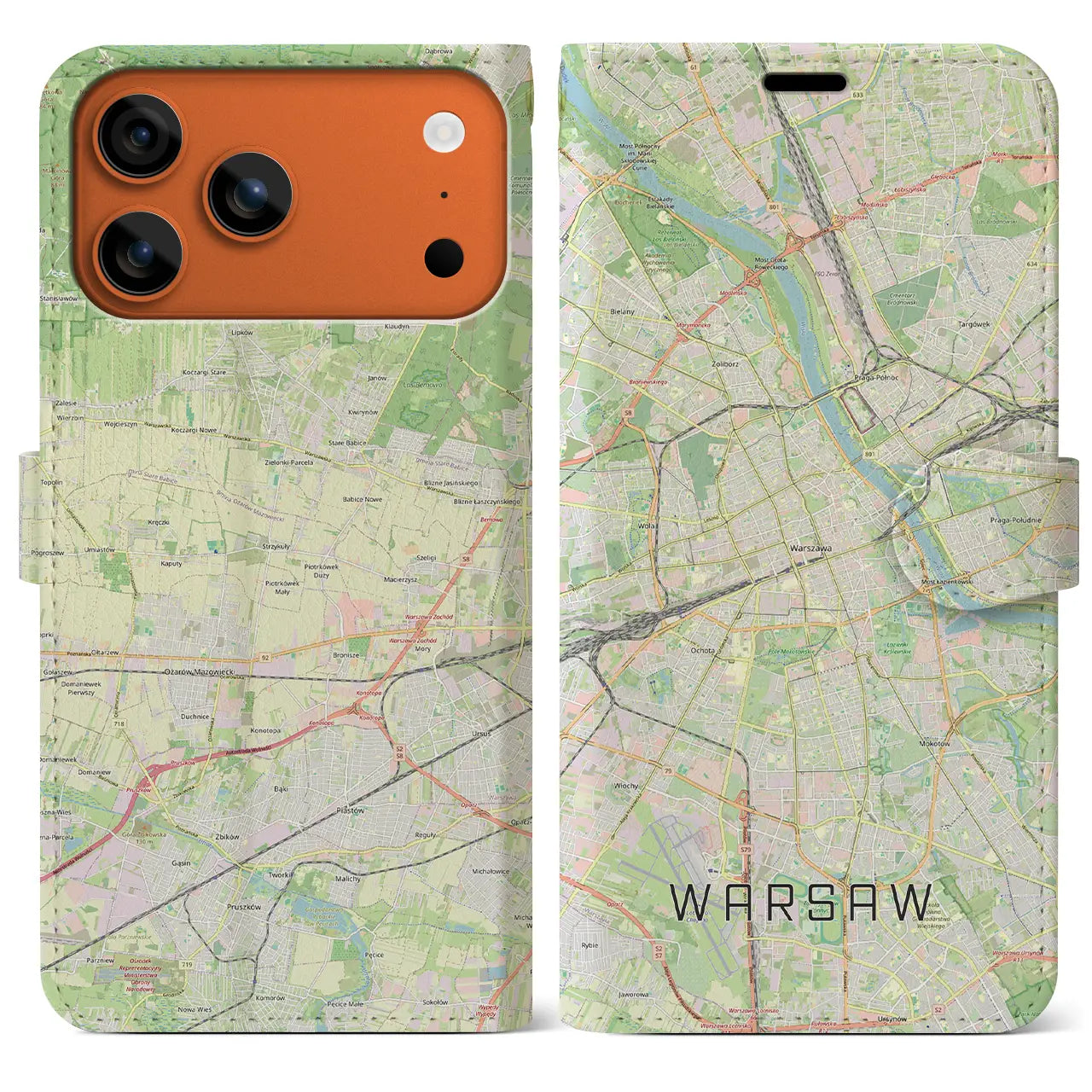【ワルシャワ(ポーランド)】地図柄iPhoneケース(手帳タイプ)