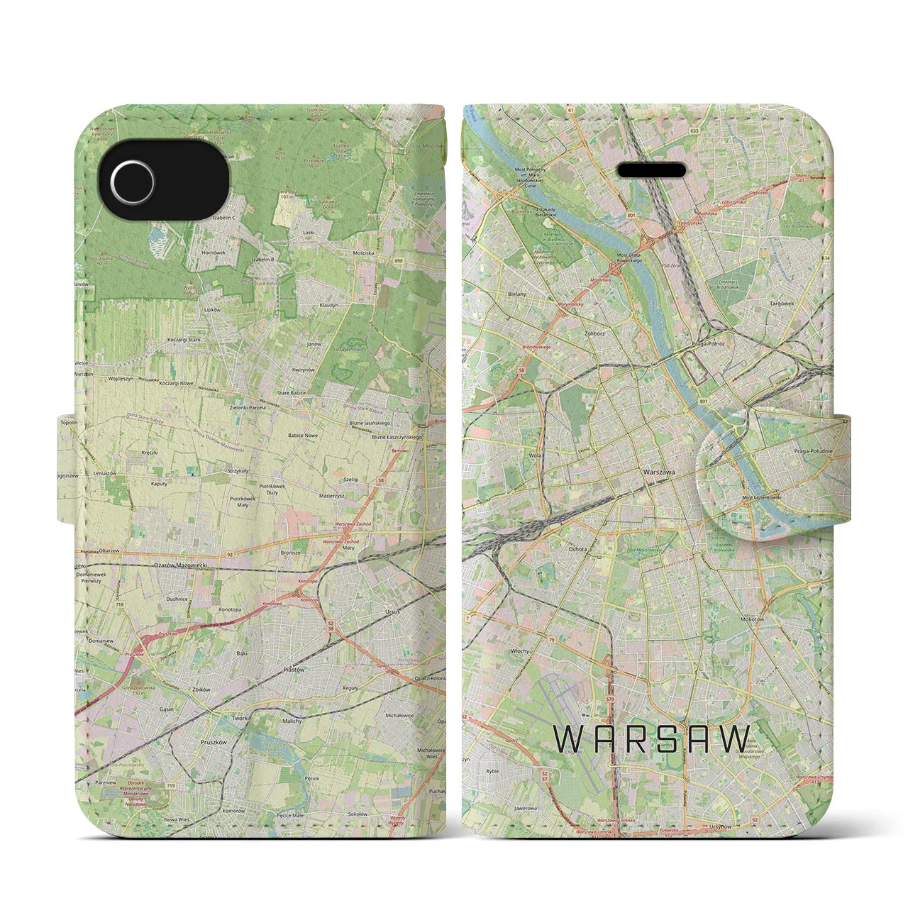 【ワルシャワ(ポーランド)】地図柄iPhoneケース(手帳タイプ)ナチュラル・iPhone SE(第3 / 第2世代) / 8 / 7 / 6s / 6 用