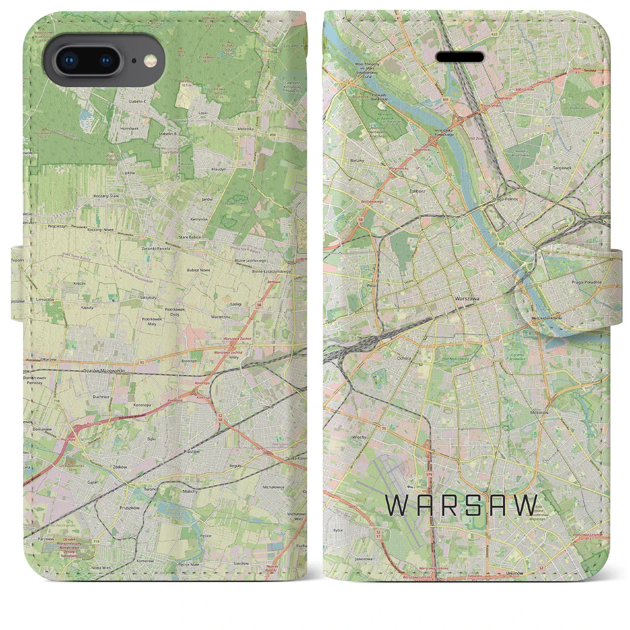 【ワルシャワ(ポーランド)】地図柄iPhoneケース(手帳タイプ)ナチュラル・iPhone 8Plus /7Plus / 6sPlus / 6Plus 用