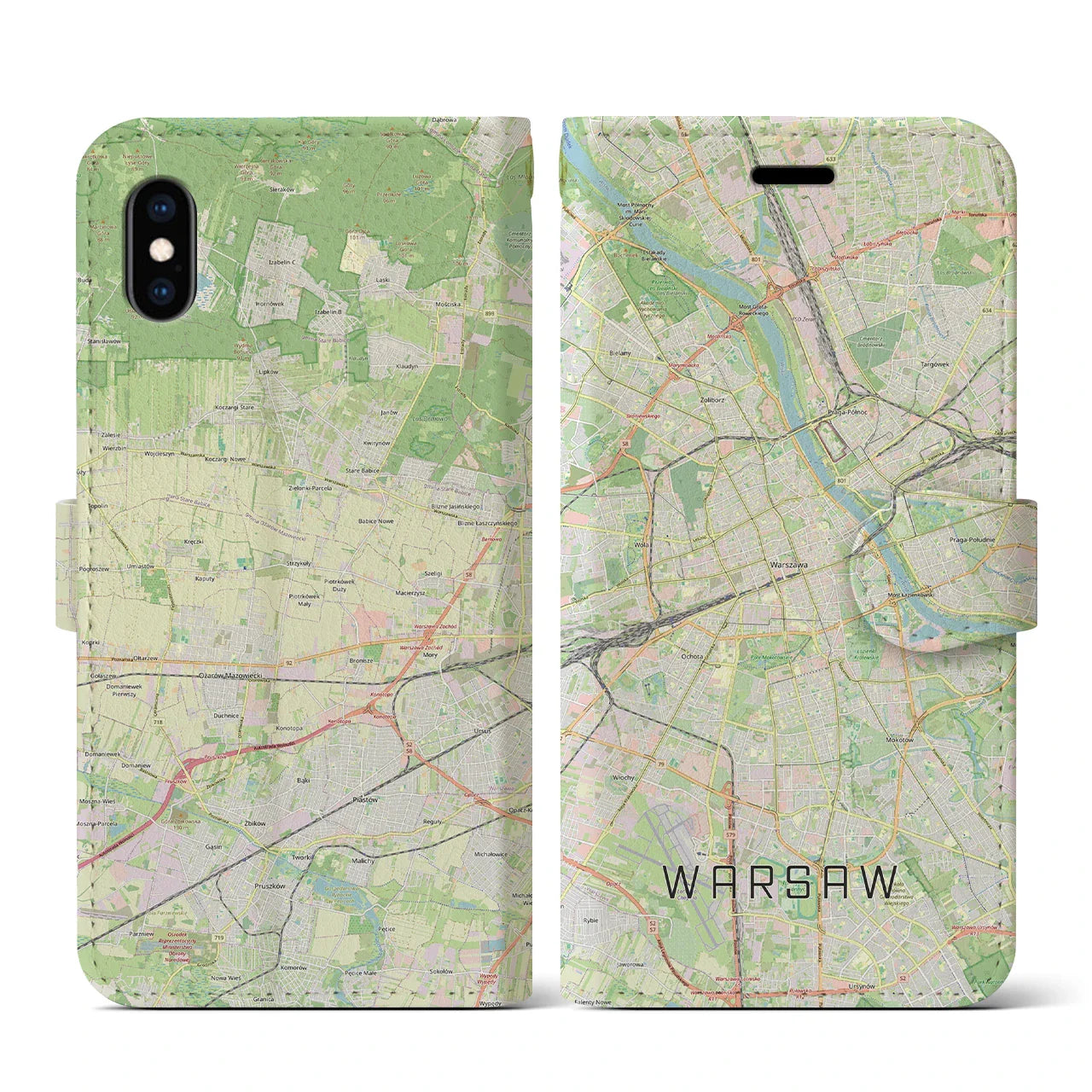 【ワルシャワ(ポーランド)】地図柄iPhoneケース(手帳タイプ)ナチュラル・iPhone XS / X 用
