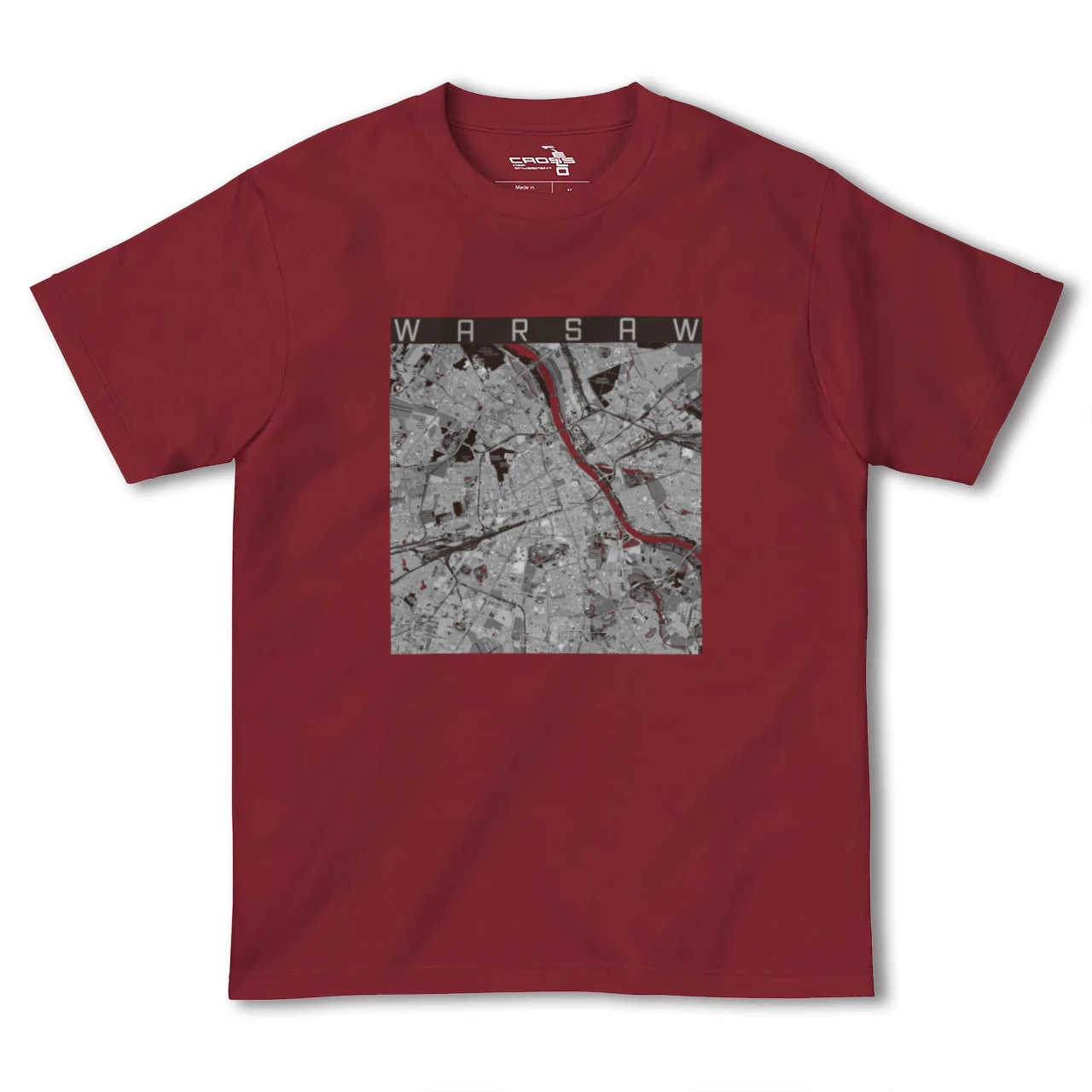 【ワルシャワ(ポーランド)】地図柄ヘビーウェイトTシャツ