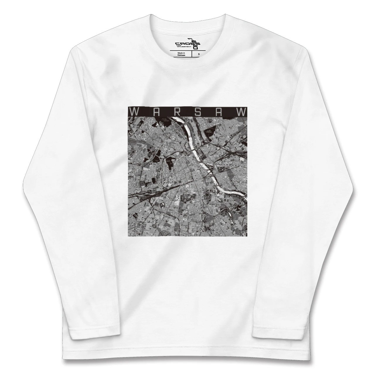 【ワルシャワ(ポーランド)】地図柄ロングスリーブTシャツ