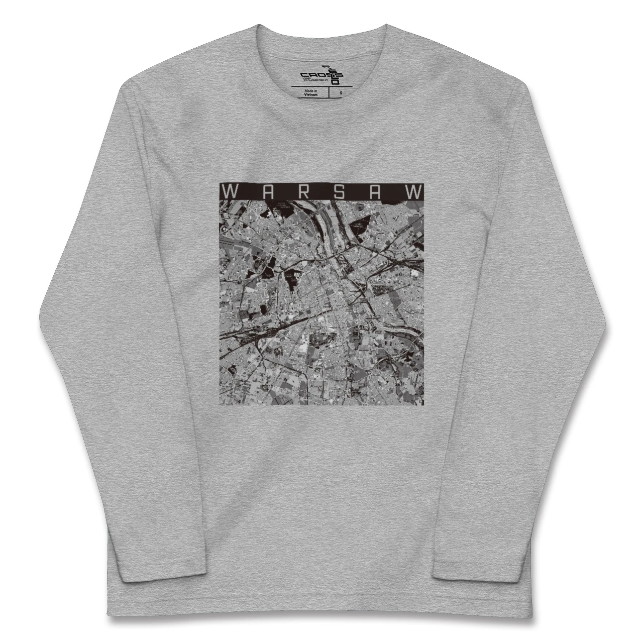 【ワルシャワ(ポーランド)】地図柄ロングスリーブTシャツ