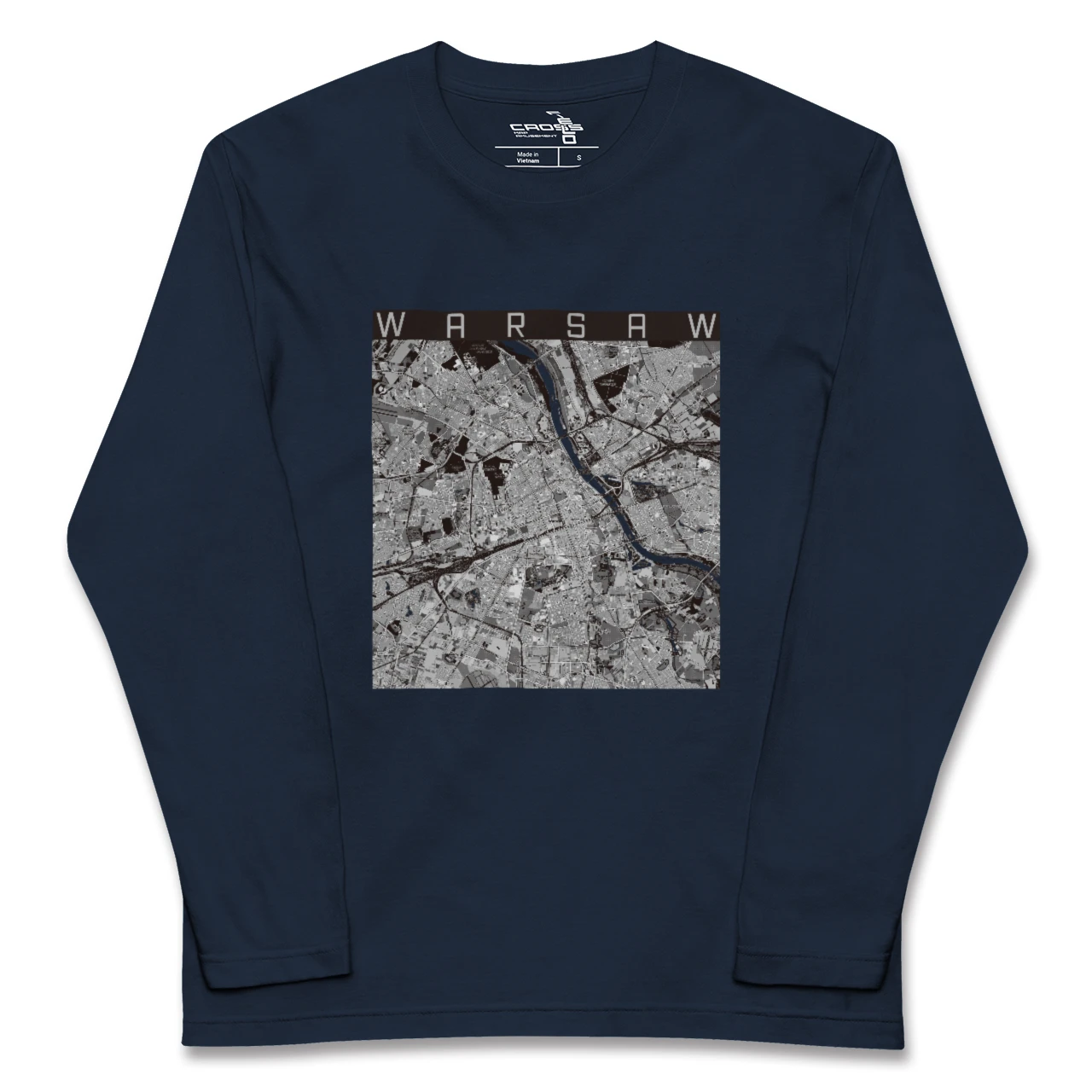 【ワルシャワ(ポーランド)】地図柄ロングスリーブTシャツ