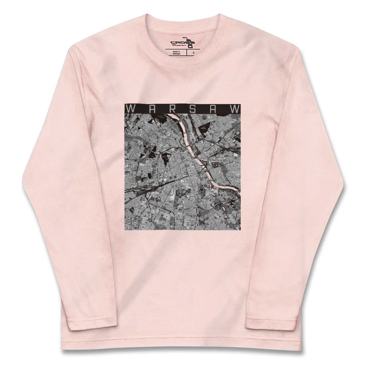 【ワルシャワ(ポーランド)】地図柄ロングスリーブTシャツ