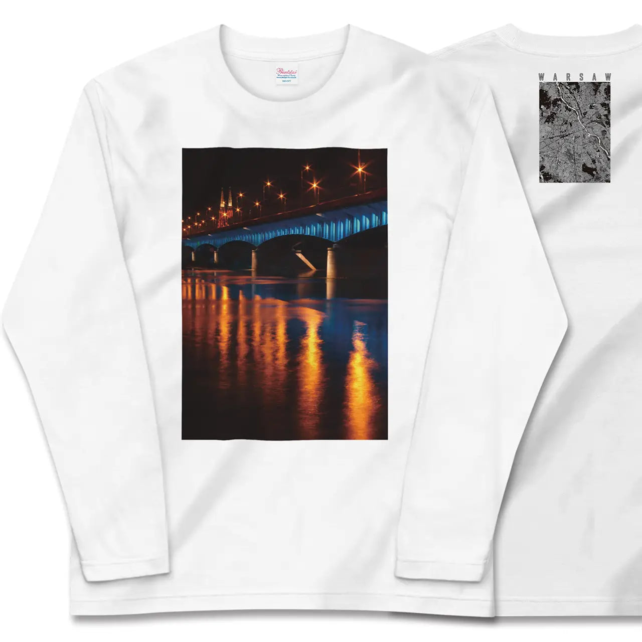 【ワルシャワ(ポーランド)】Map World ロングスリーブTシャツ