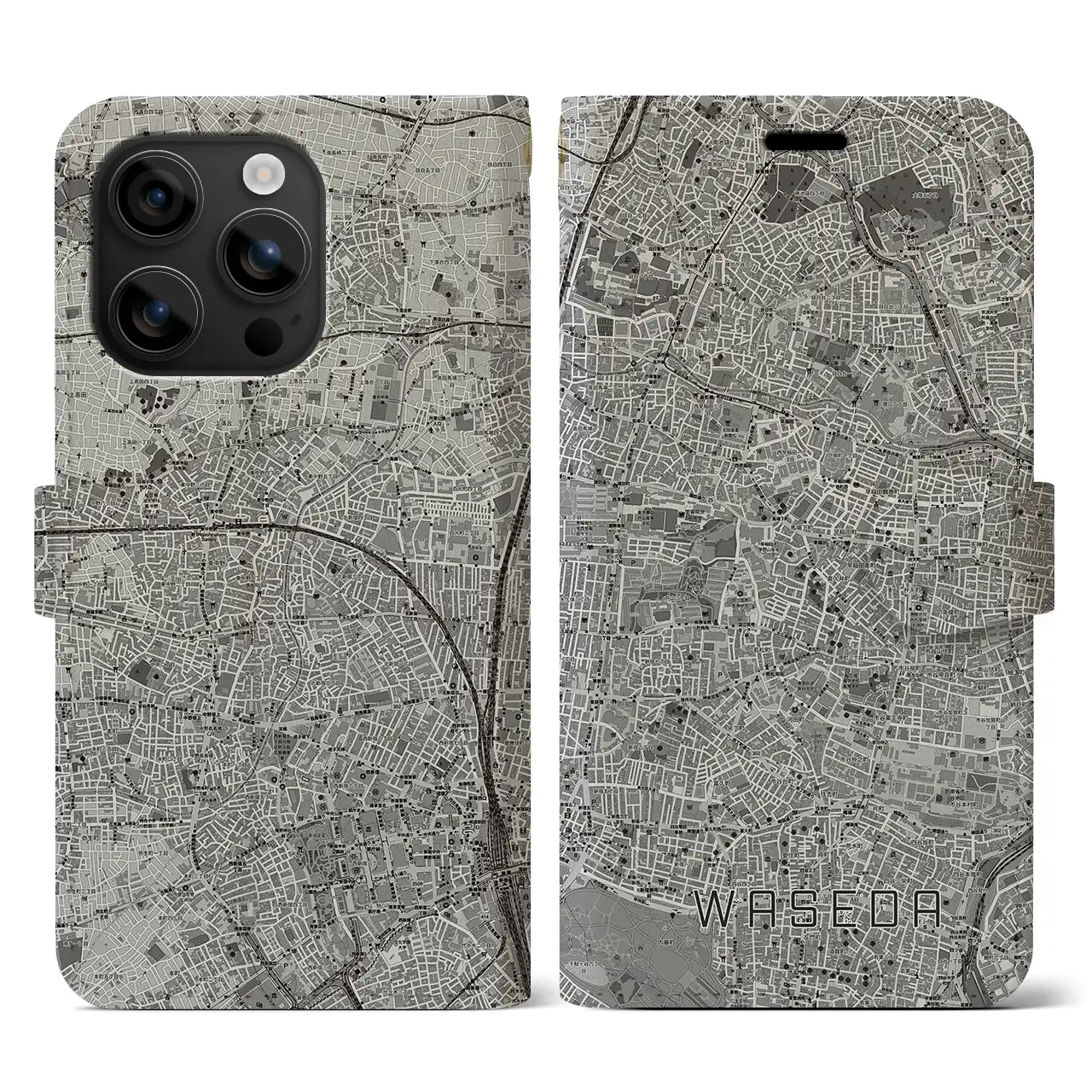 【早稲田(東京都)】地図柄iPhoneケース(手帳タイプ)モノトーン・iPhone 16 用