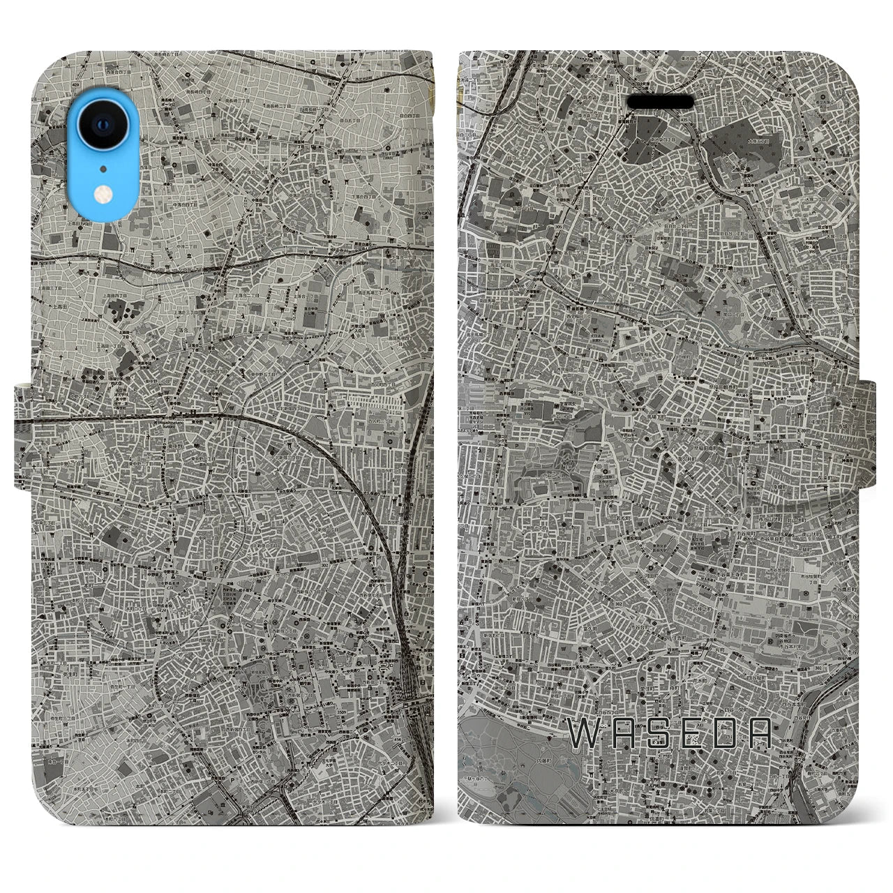 【早稲田(東京都)】地図柄iPhoneケース(手帳タイプ)モノトーン・iPhone XR 用
