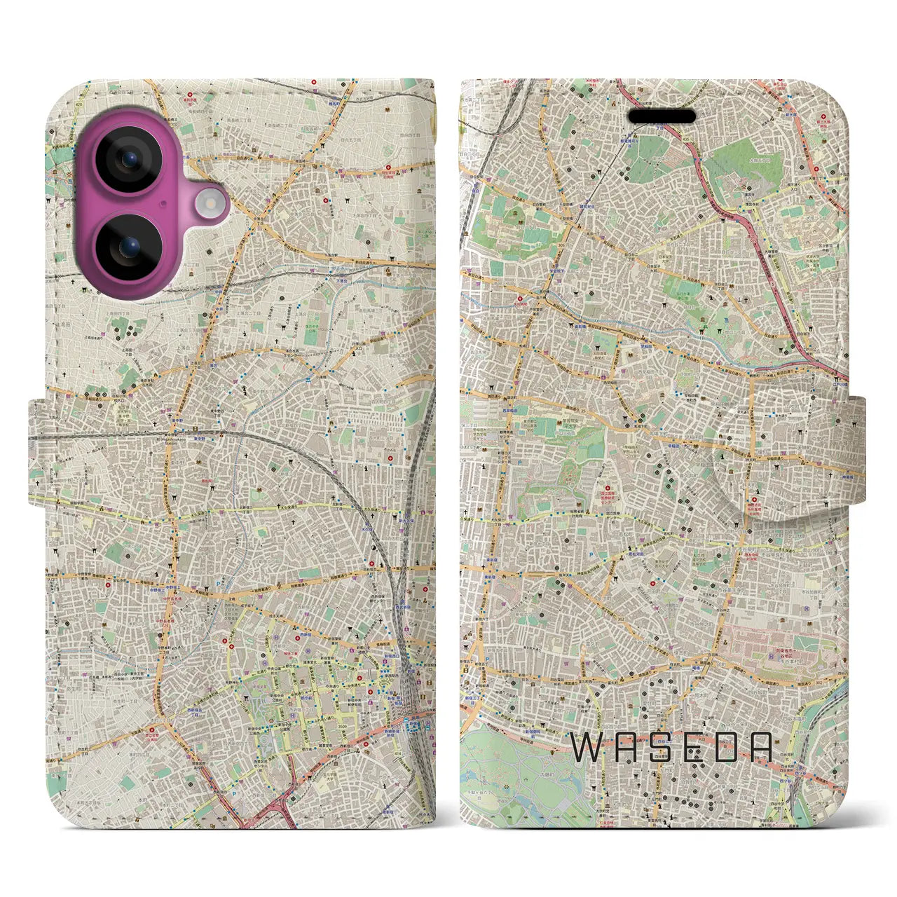 【早稲田(東京都)】地図柄iPhoneケース(手帳タイプ)ナチュラル・iPhone 16 Pro 用