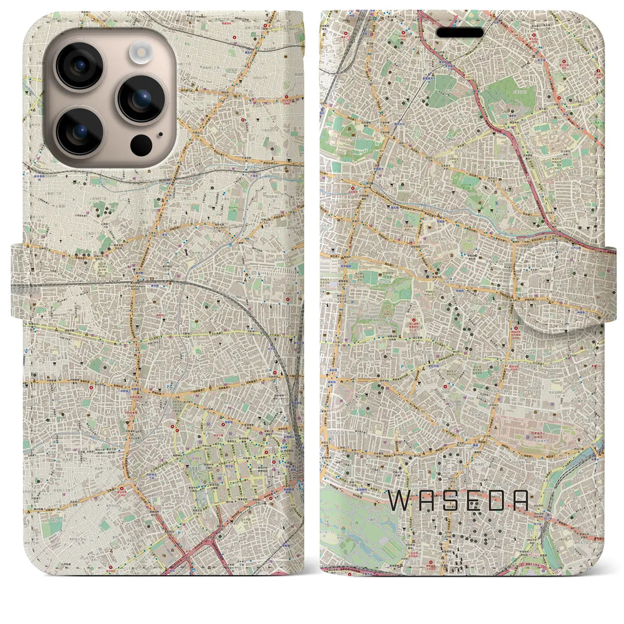 【早稲田(東京都)】地図柄iPhoneケース(手帳タイプ)ナチュラル・iPhone 16 Plus 用