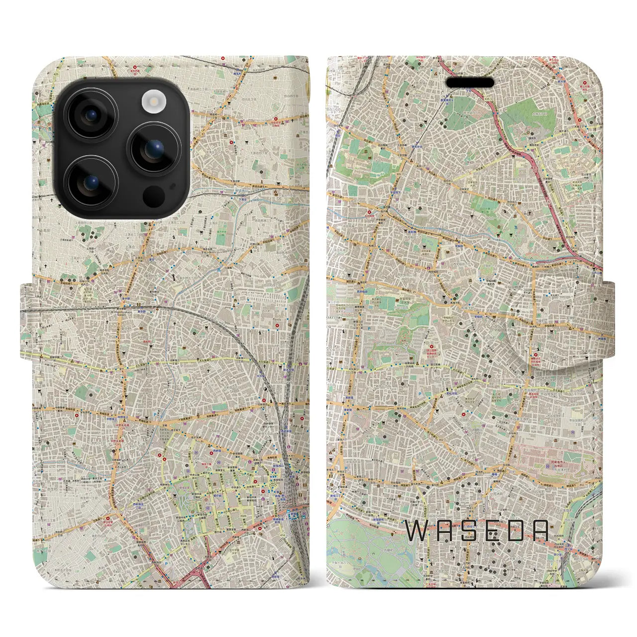 【早稲田(東京都)】地図柄iPhoneケース(手帳タイプ)ナチュラル・iPhone 16 用