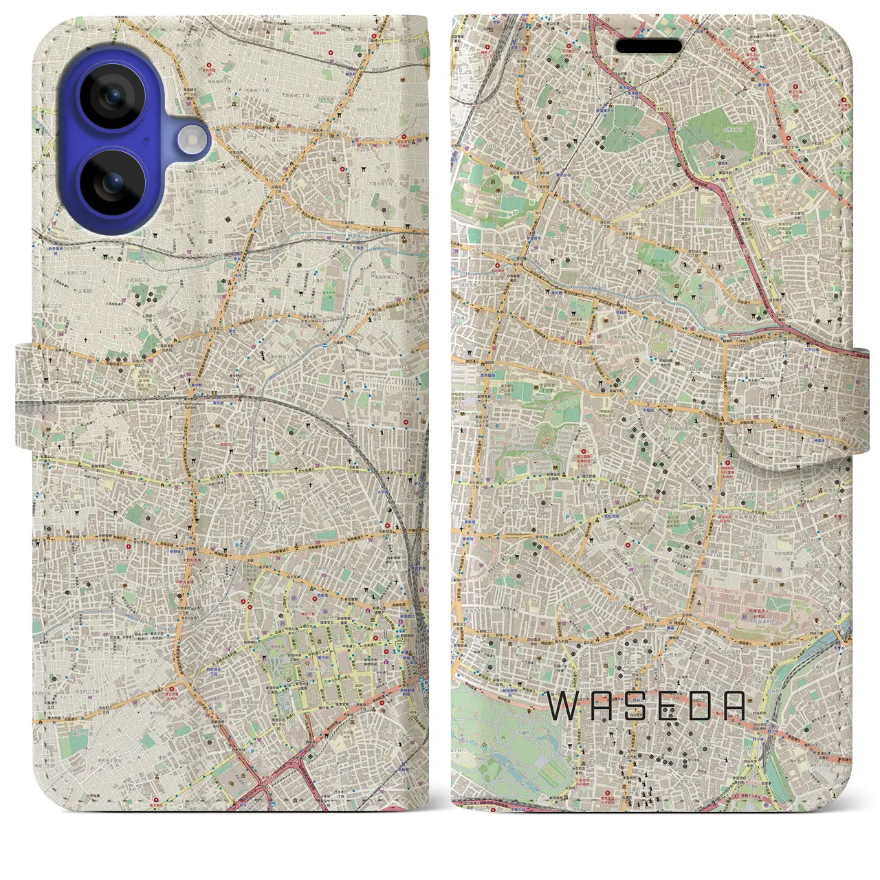 【早稲田(東京都)】地図柄iPhoneケース(手帳タイプ)ナチュラル・iPhone 16 Pro Max 用