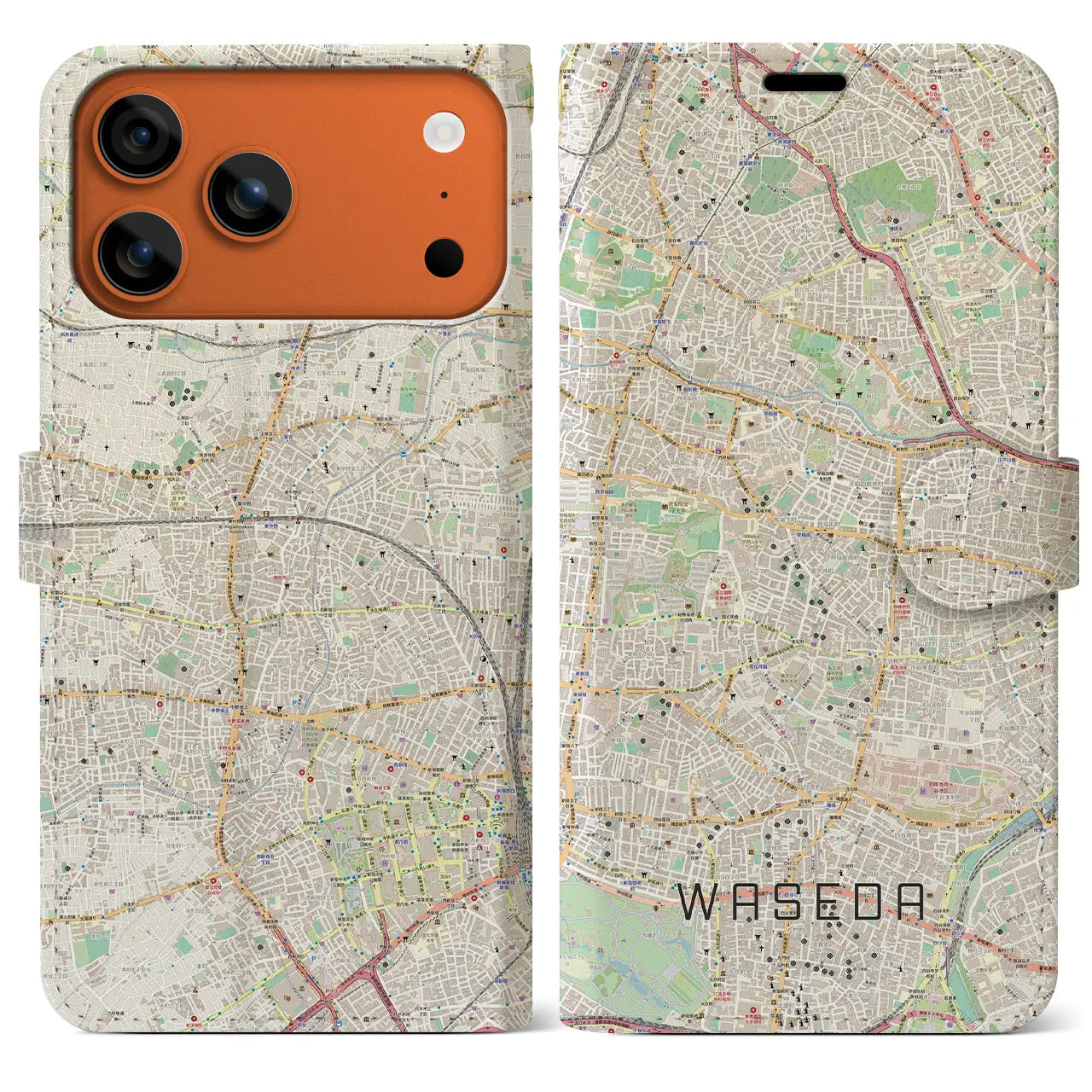 【早稲田(東京都)】地図柄iPhoneケース(手帳タイプ)モノトーン・iPhone 17 Pro Max 用