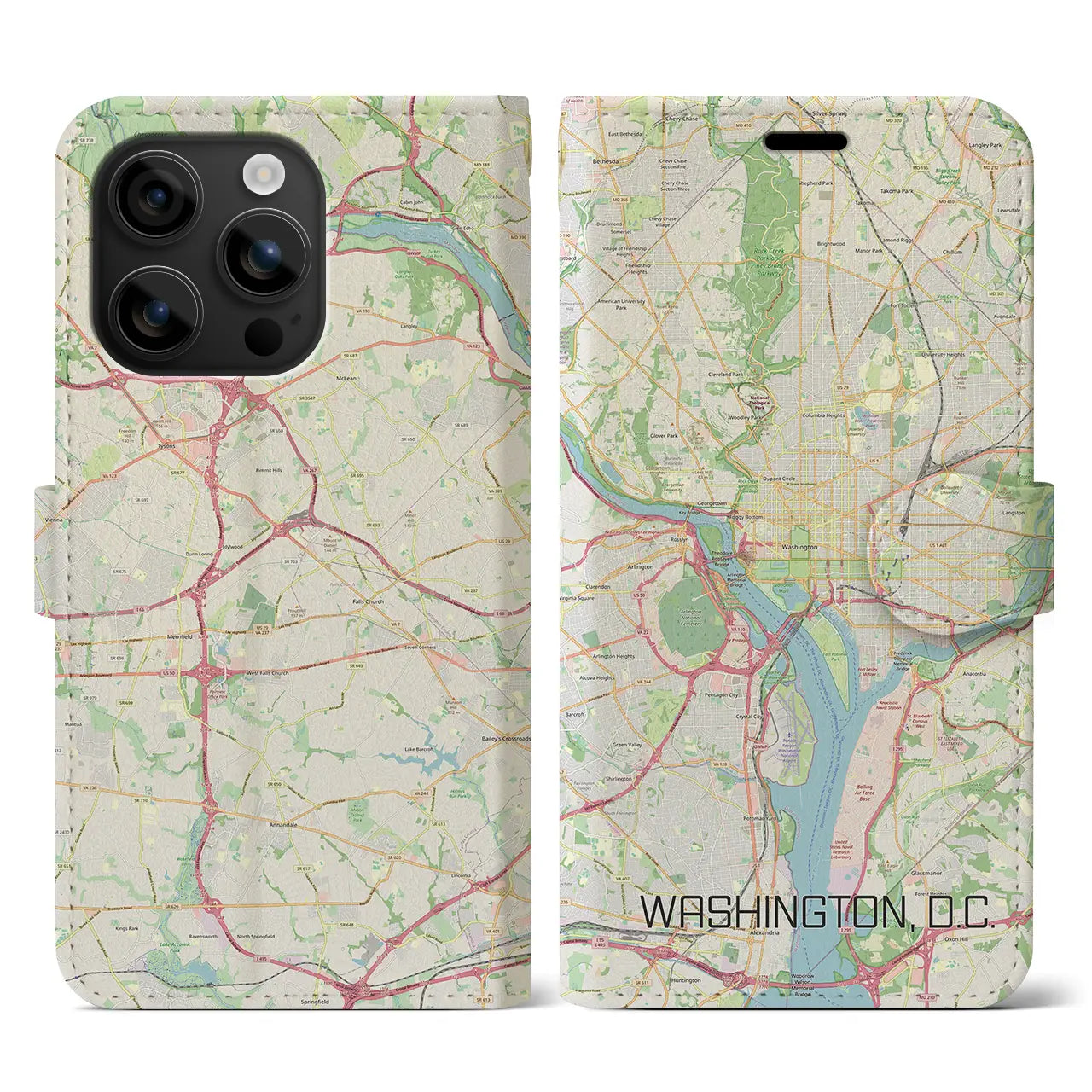 【ワシントンD.C.(アメリカ)】地図柄iPhoneケース(手帳タイプ)ナチュラル・iPhone 16 用