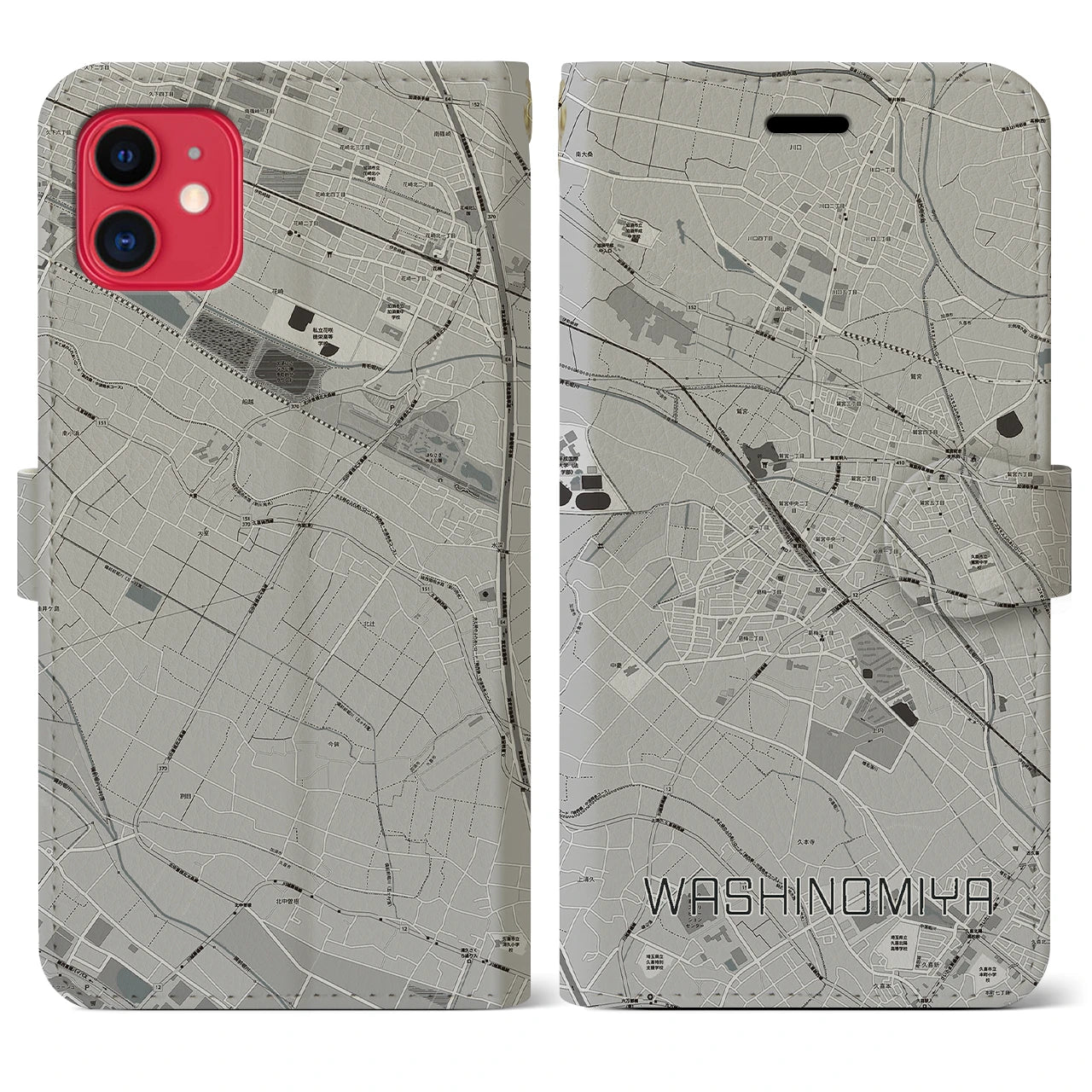 【鷲宮(埼玉県)】地図柄iPhoneケース(手帳タイプ)モノトーン・iPhone 11 用
