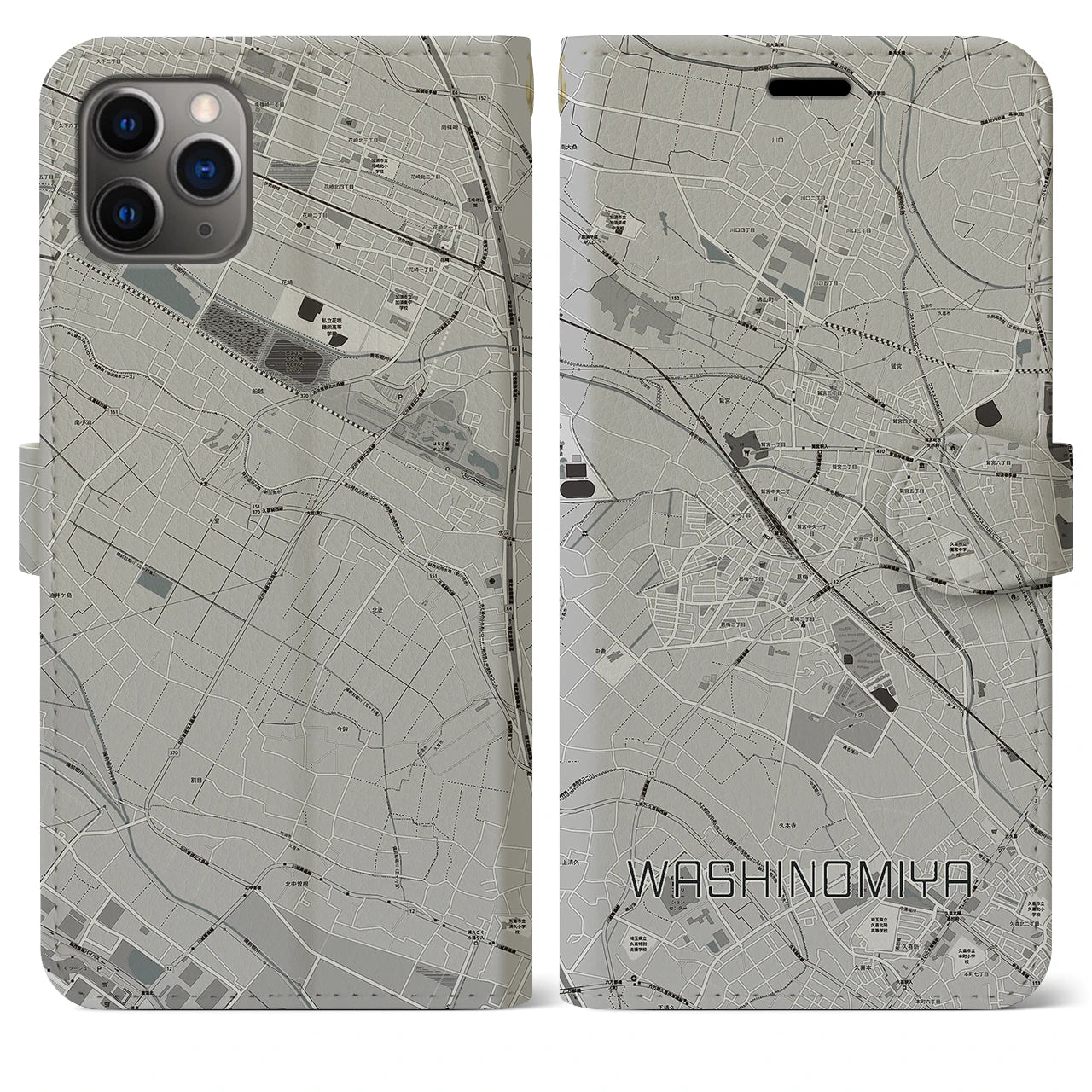【鷲宮(埼玉県)】地図柄iPhoneケース(手帳タイプ)モノトーン・iPhone 11 Pro Max 用
