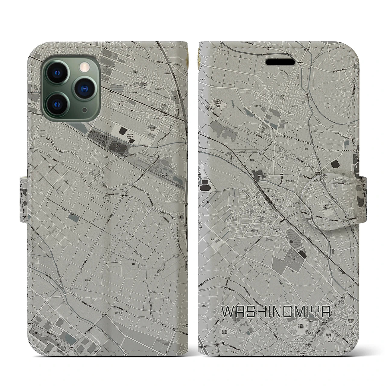 【鷲宮(埼玉県)】地図柄iPhoneケース(手帳タイプ)モノトーン・iPhone 11 Pro 用