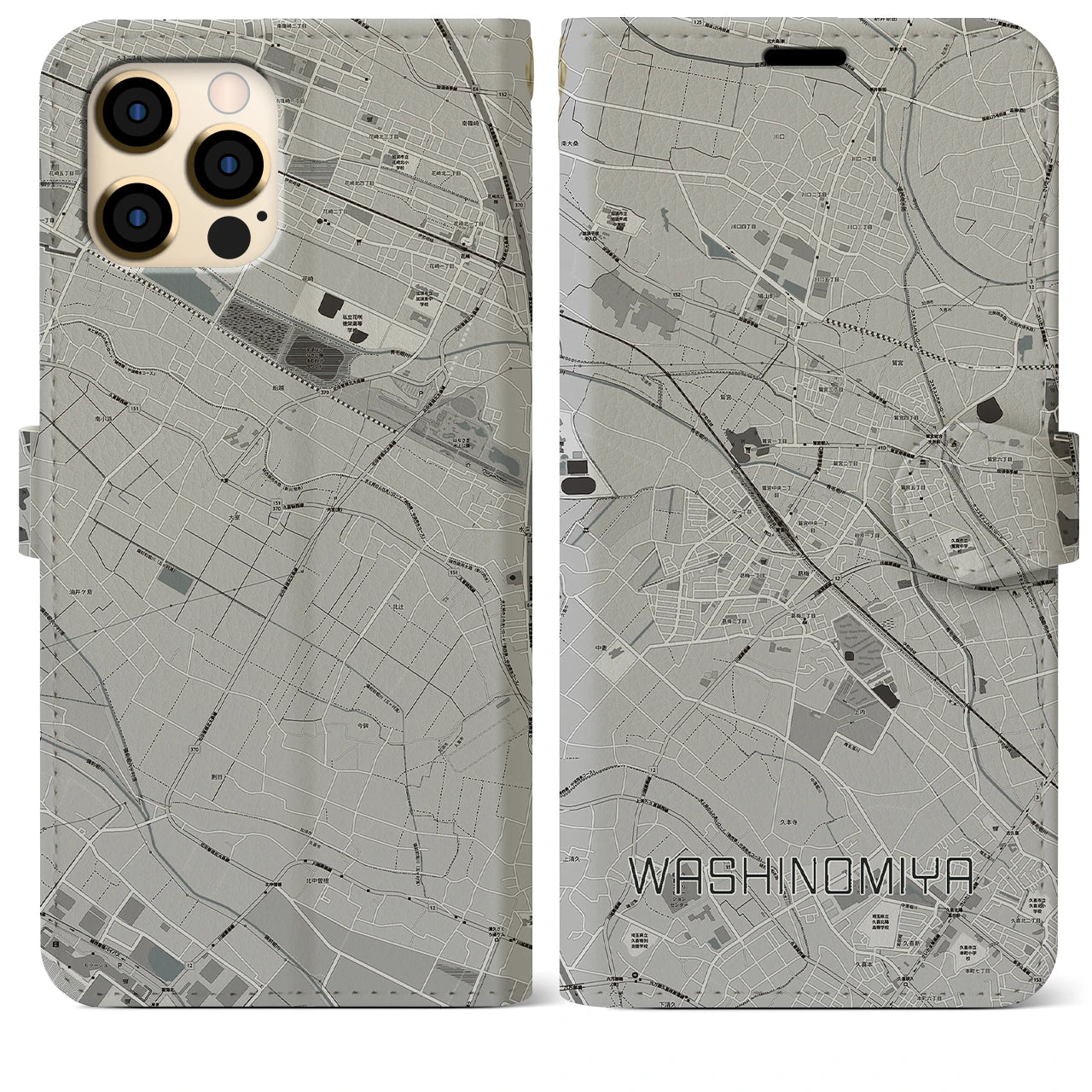 【鷲宮(埼玉県)】地図柄iPhoneケース(手帳タイプ)モノトーン・iPhone 12 Pro Max 用