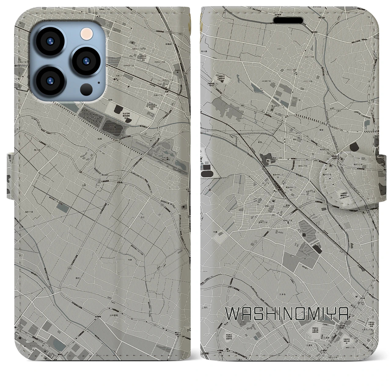 【鷲宮(埼玉県)】地図柄iPhoneケース(手帳タイプ)モノトーン・iPhone 13 Pro Max 用
