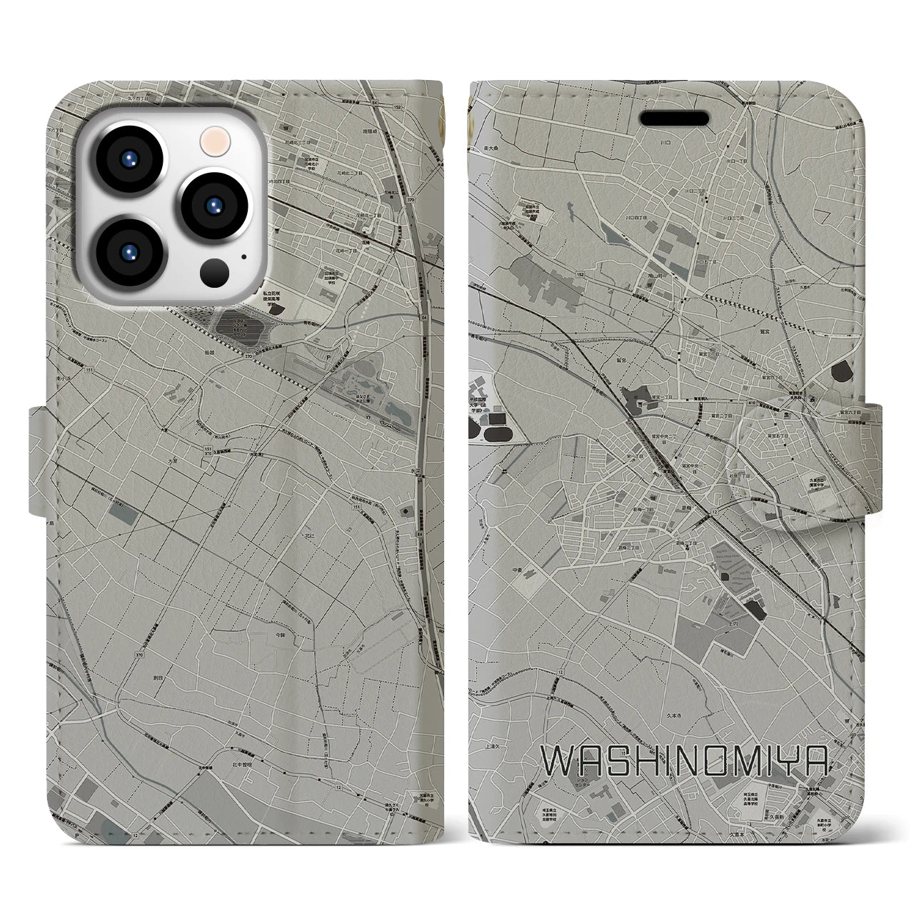 【鷲宮(埼玉県)】地図柄iPhoneケース(手帳タイプ)モノトーン・iPhone 13 Pro 用