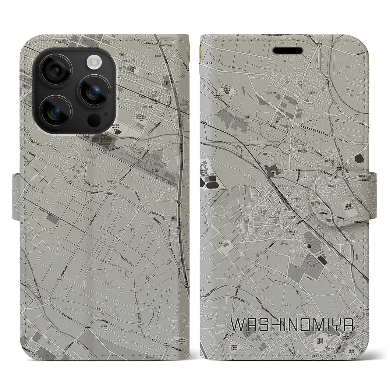 【鷲宮(埼玉県)】地図柄iPhoneケース(手帳タイプ)モノトーン・iPhone 16 用