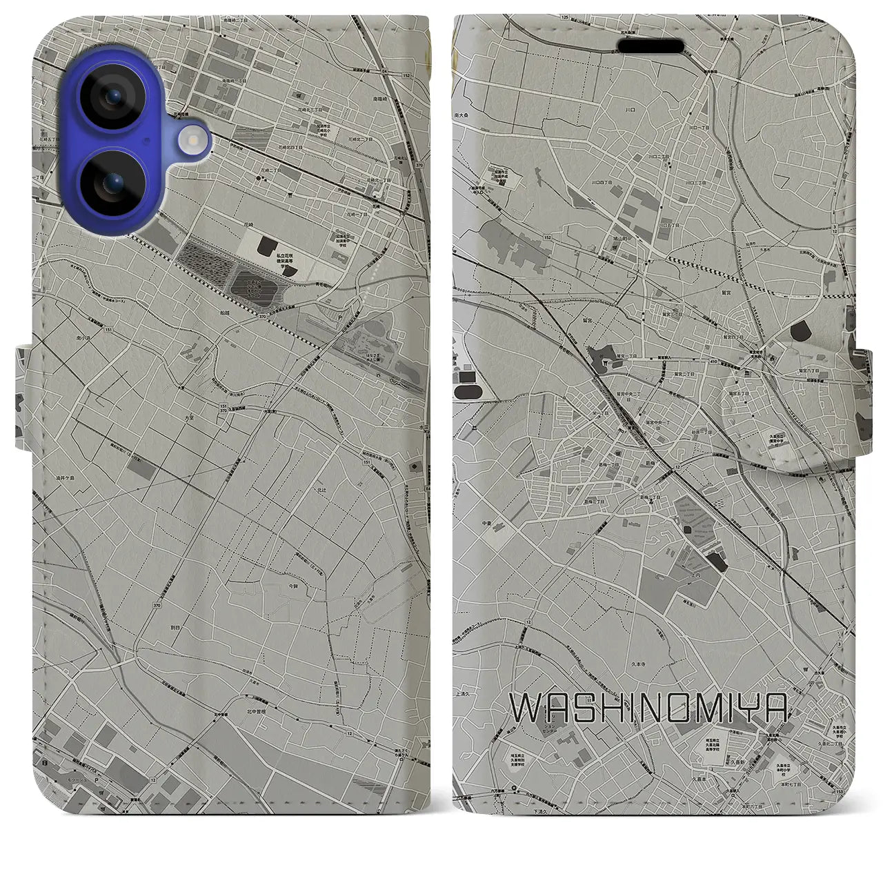 【鷲宮(埼玉県)】地図柄iPhoneケース(手帳タイプ)モノトーン・iPhone 16 Pro Max 用