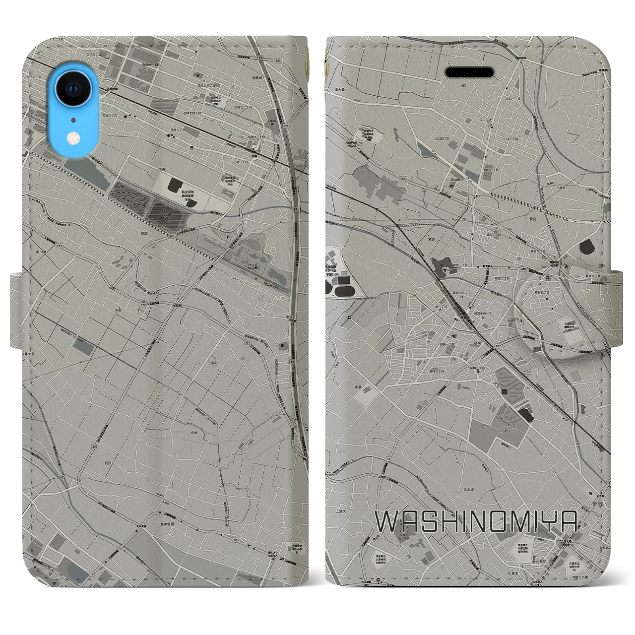 【鷲宮(埼玉県)】地図柄iPhoneケース(手帳タイプ)モノトーン・iPhone XR 用